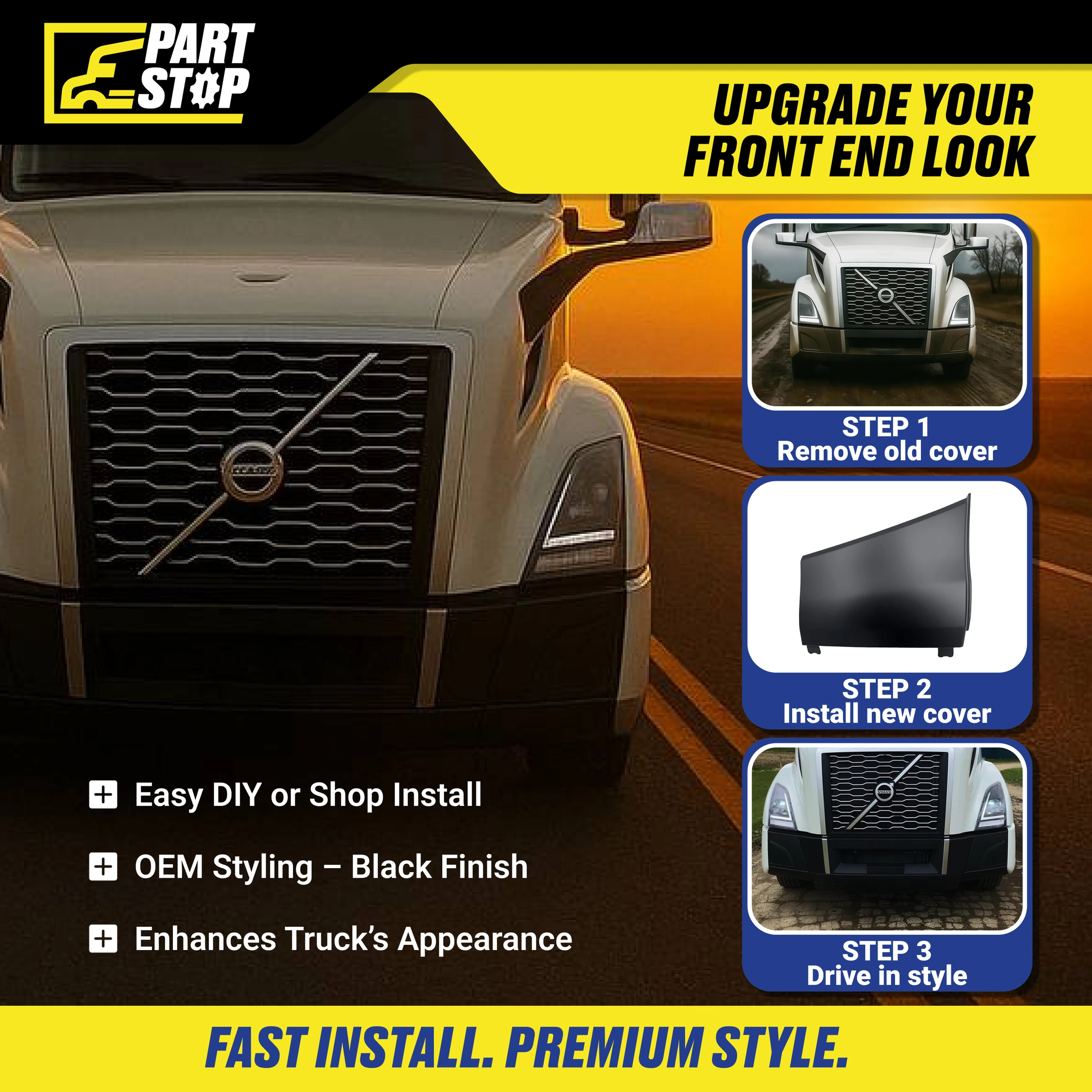 82754747 Left Bumper Trim Fog Light Cover Fits Volvo VNL 2018-2026 — infographic