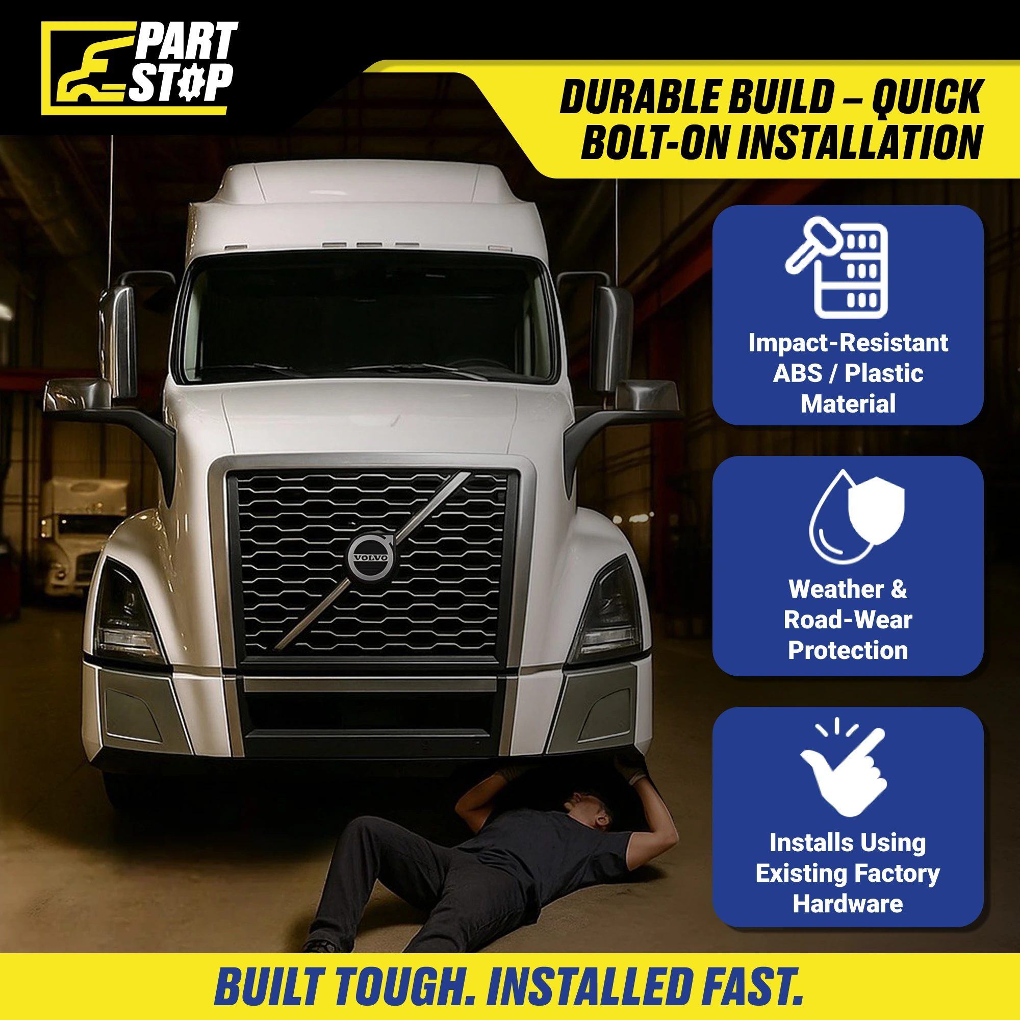 LH Corner Bumper Trim Chrome Fits Volvo VNL 2018-2024 Aftermarket 82750058 — infographic