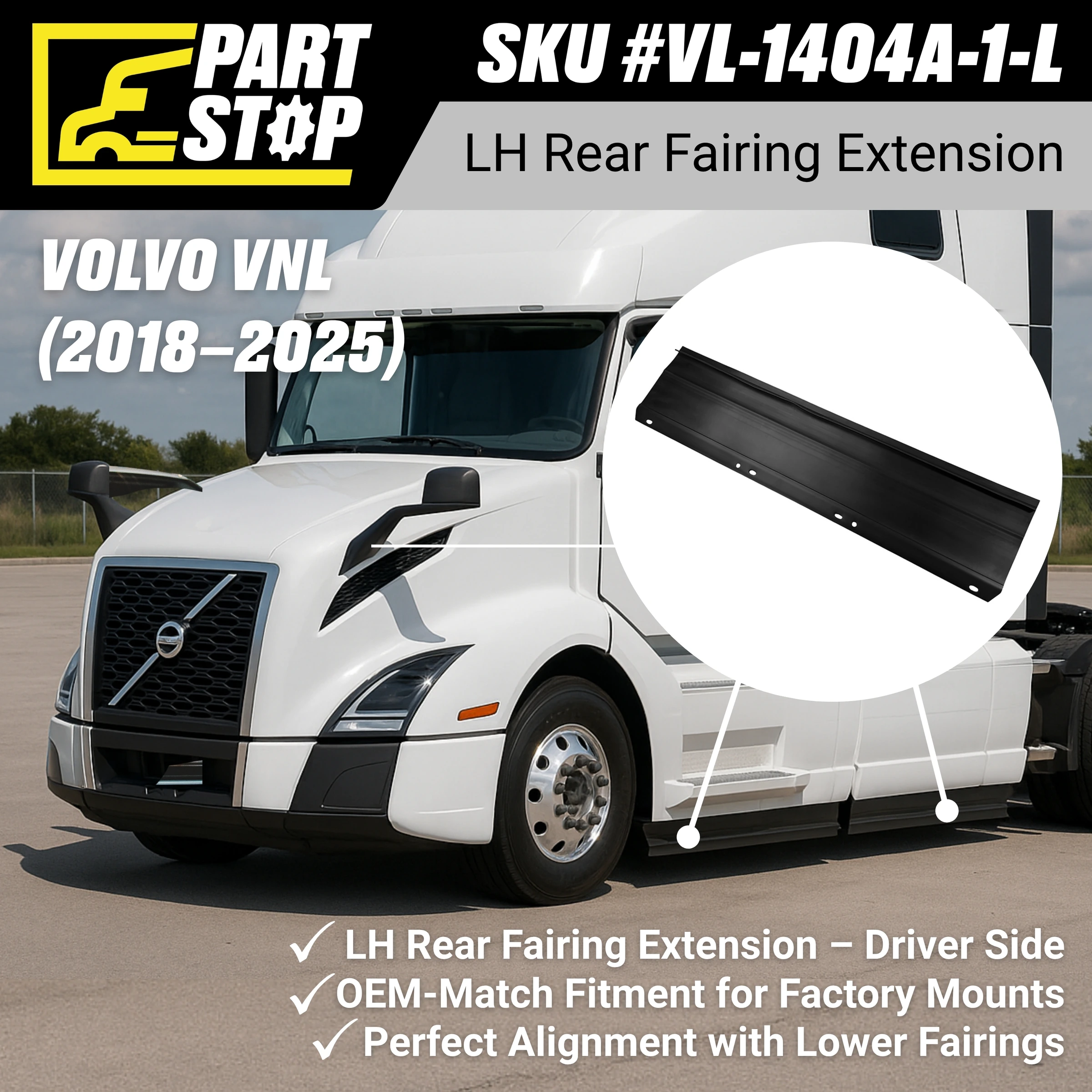 84200943 Left Rear Fairing Extension Fits Volvo VNL 2018-2024 — infographic