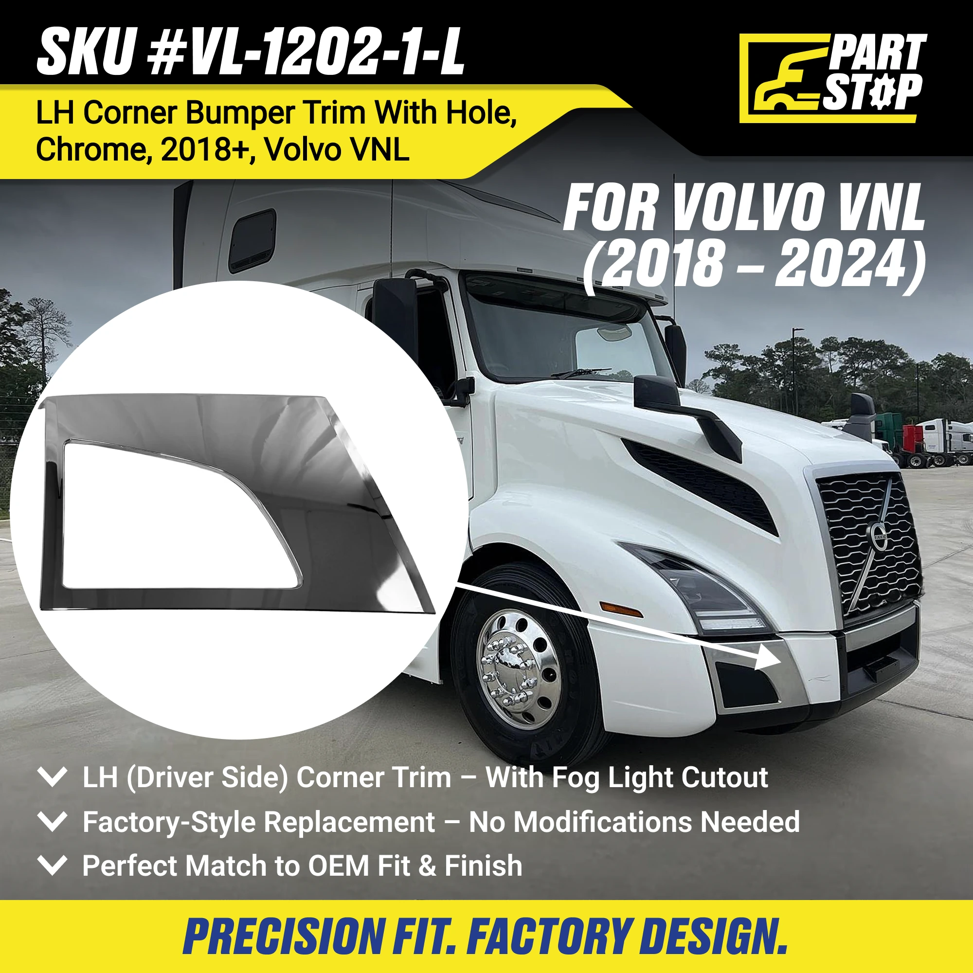 82750058  RH Corner Bumper Trim Fog Light Fits Volvo VNL 2018-2023 — infographic