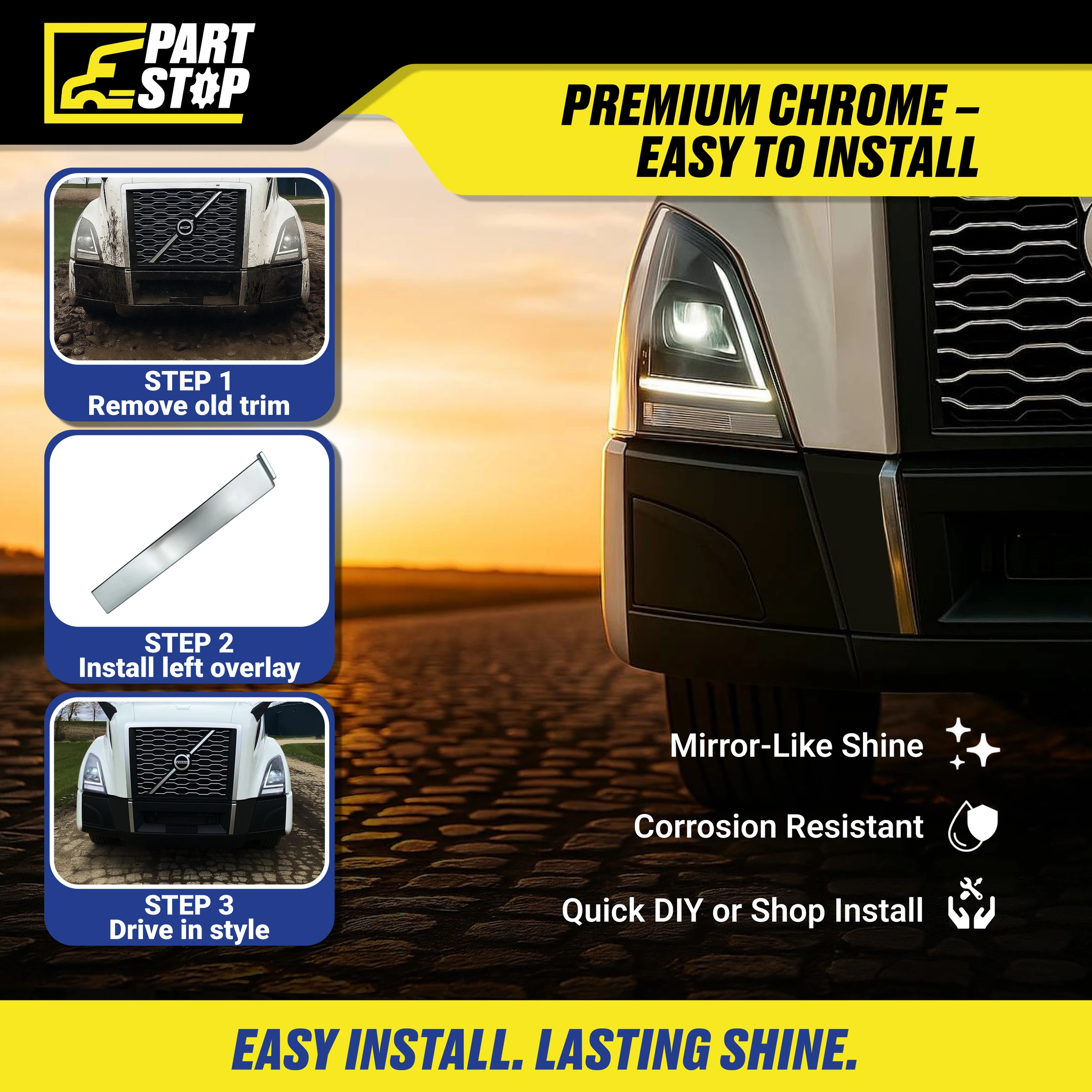 82758382  RH Center Bumper Trim Fits Volvo VNL 2018-2024 Aftermarket 82758380 — infographic