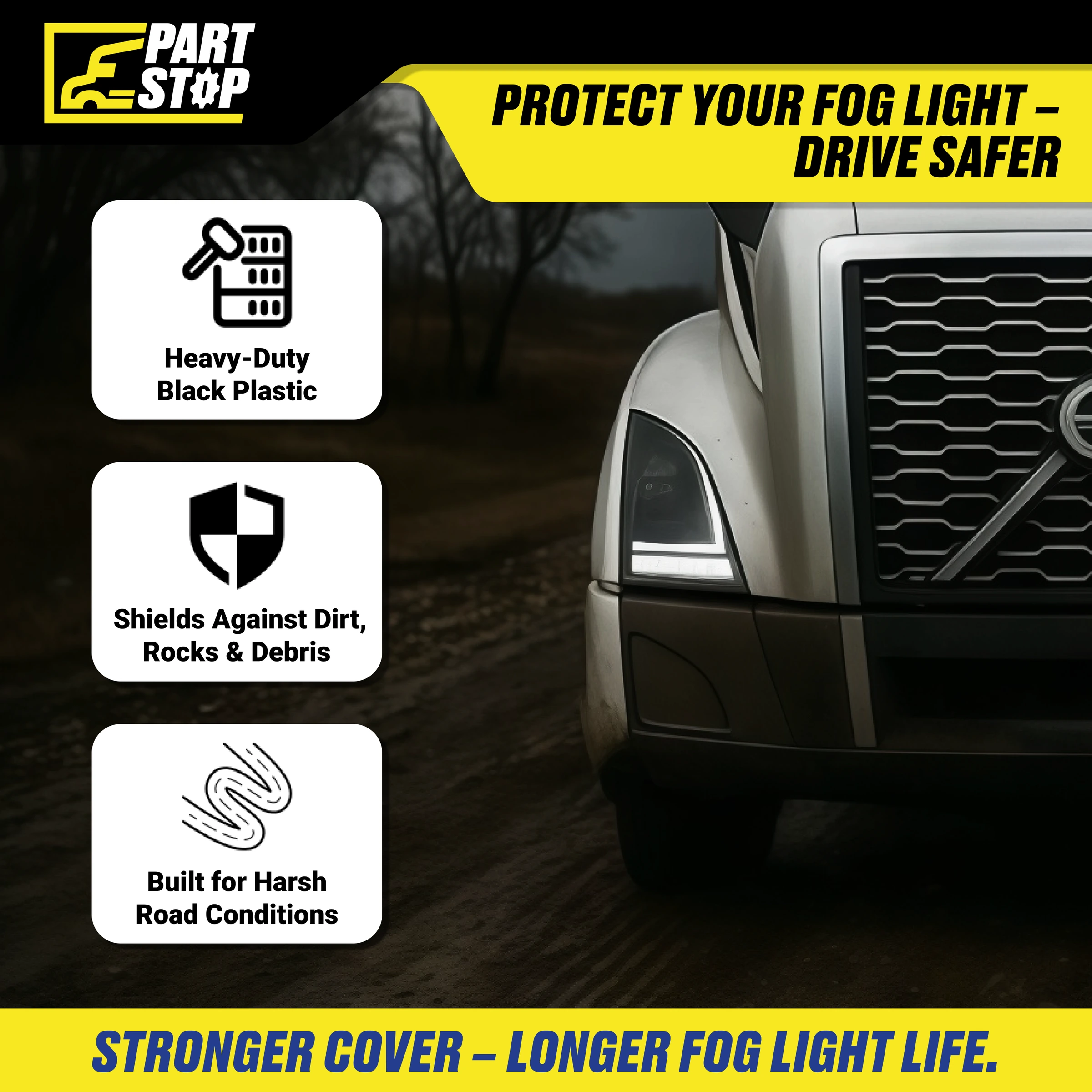 82754751 Right Bumper Trim Fog Light Cover VNL – Black | Fits Volvo VNL 2018-2026 — infographic
