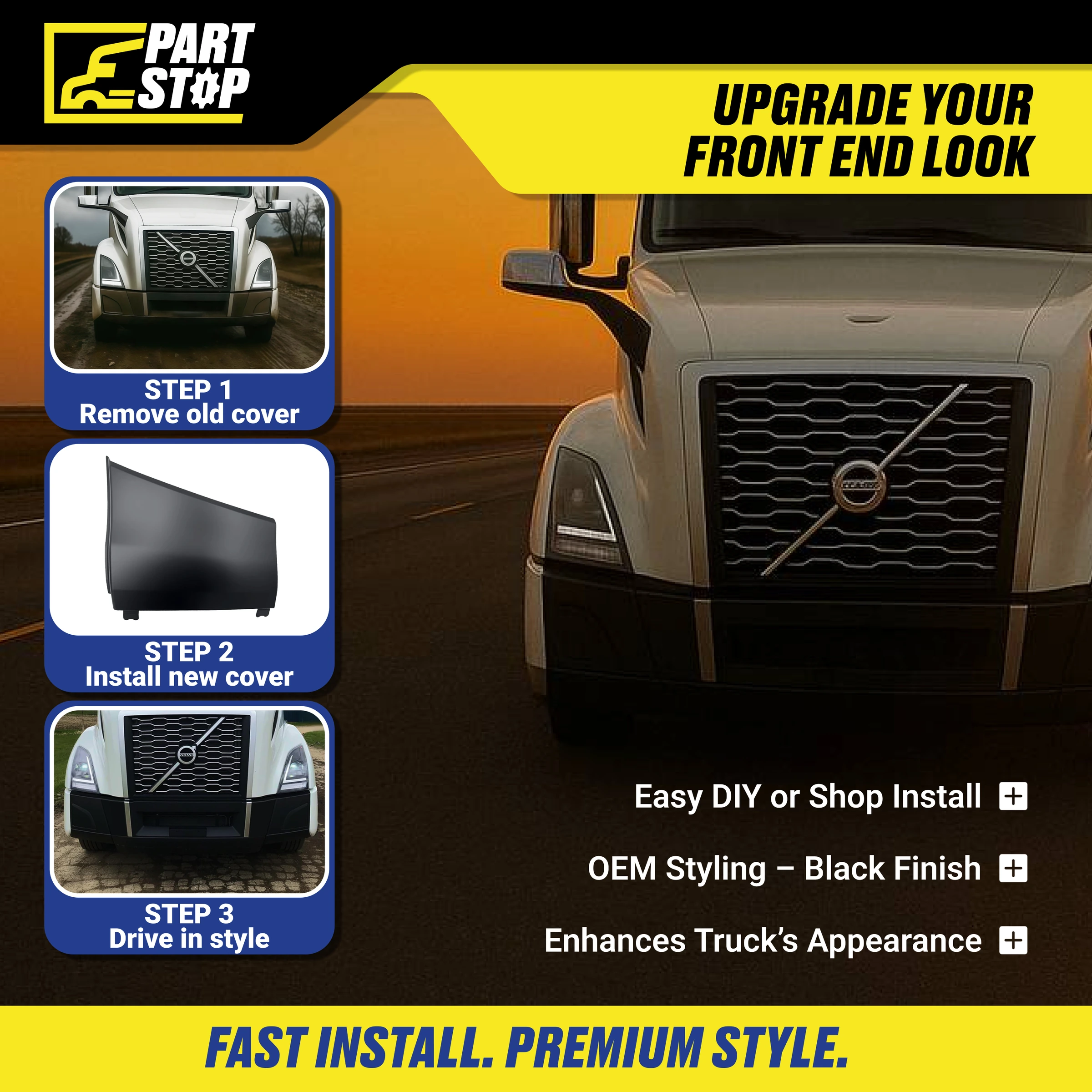 82754751 Right Bumper Trim Fog Light Cover VNL – Black | Fits Volvo VNL 2018-2026 — infographic