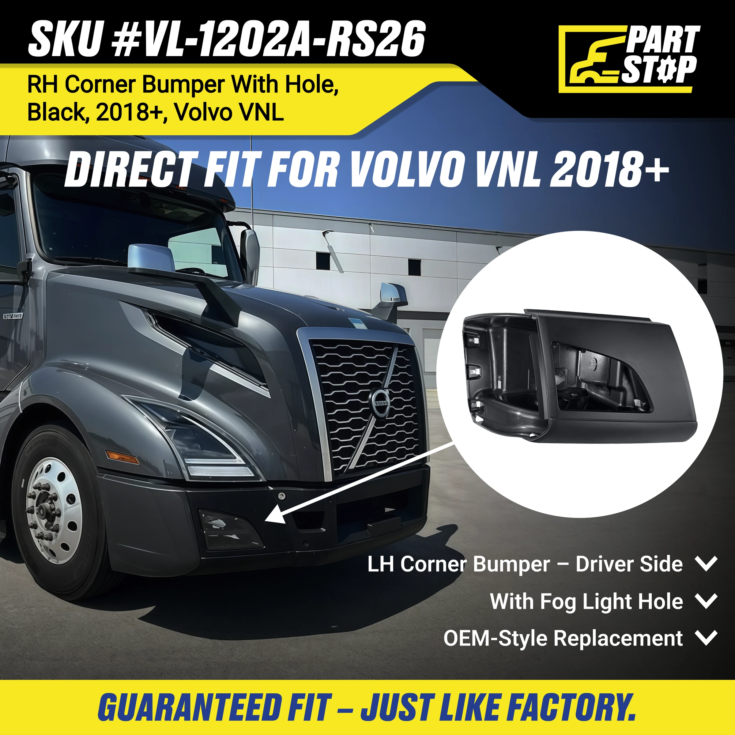 82750070 RH Corner Bumper Fog Light Fits Volvo VNL 670 780 2018-2024 — infographic