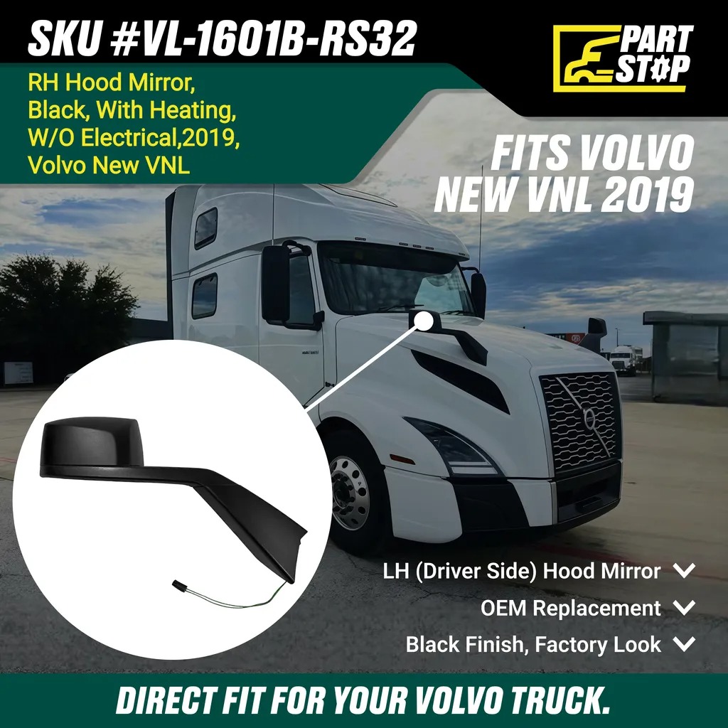 84723683 Passenger Side Hood Mirror Fits Volvo VNL 2019+ with Heating — infographic