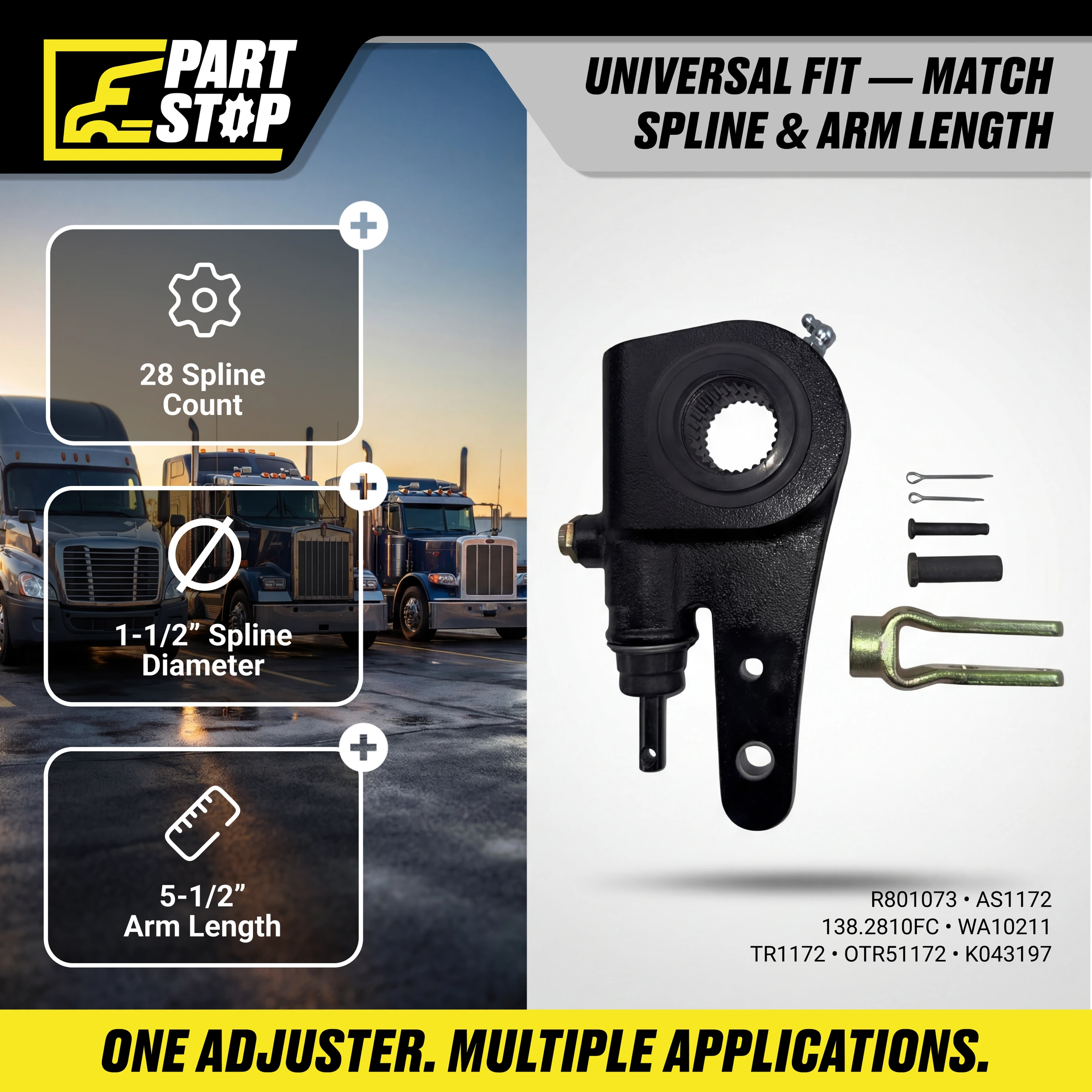 R801073 Automatic Slack Adjuster Fits Freightliner Cascadia Air Brake — infographic