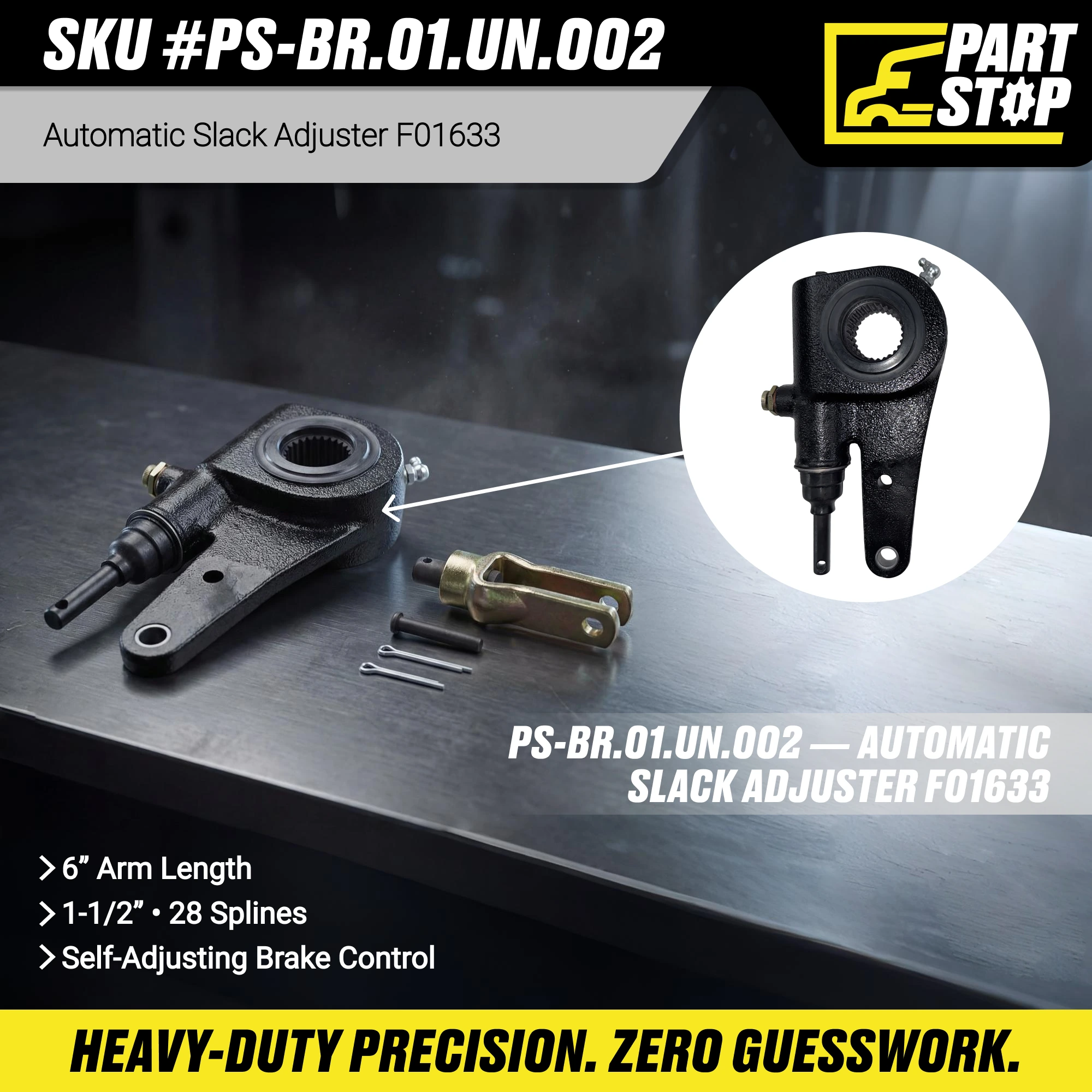Automatic Slack Adjuster 28 Spline AS1150 Fits Freightliner Fits Volvo F01633 — infographic