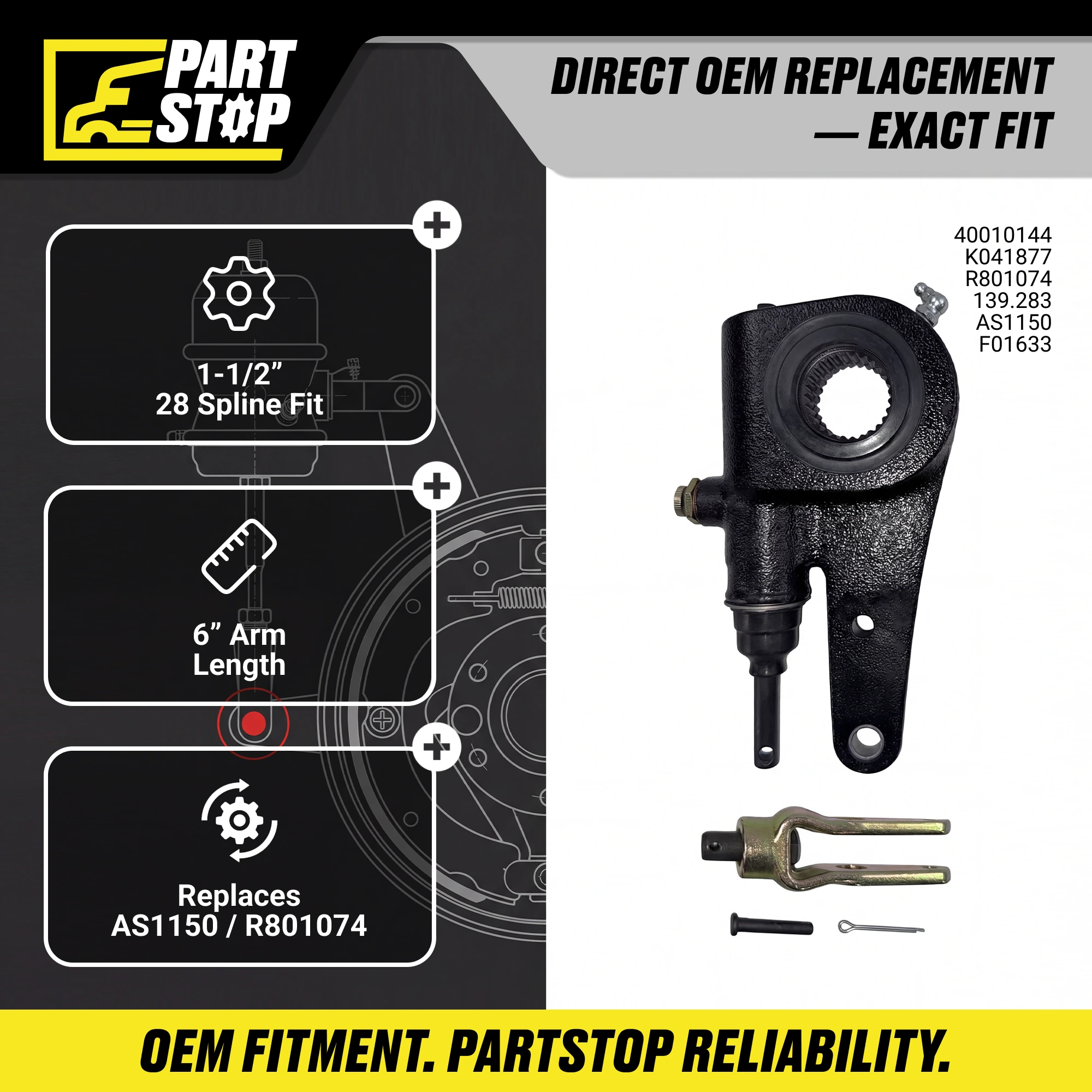 Automatic Slack Adjuster 28 Spline AS1150 Fits Freightliner Fits Volvo F01633 — infographic