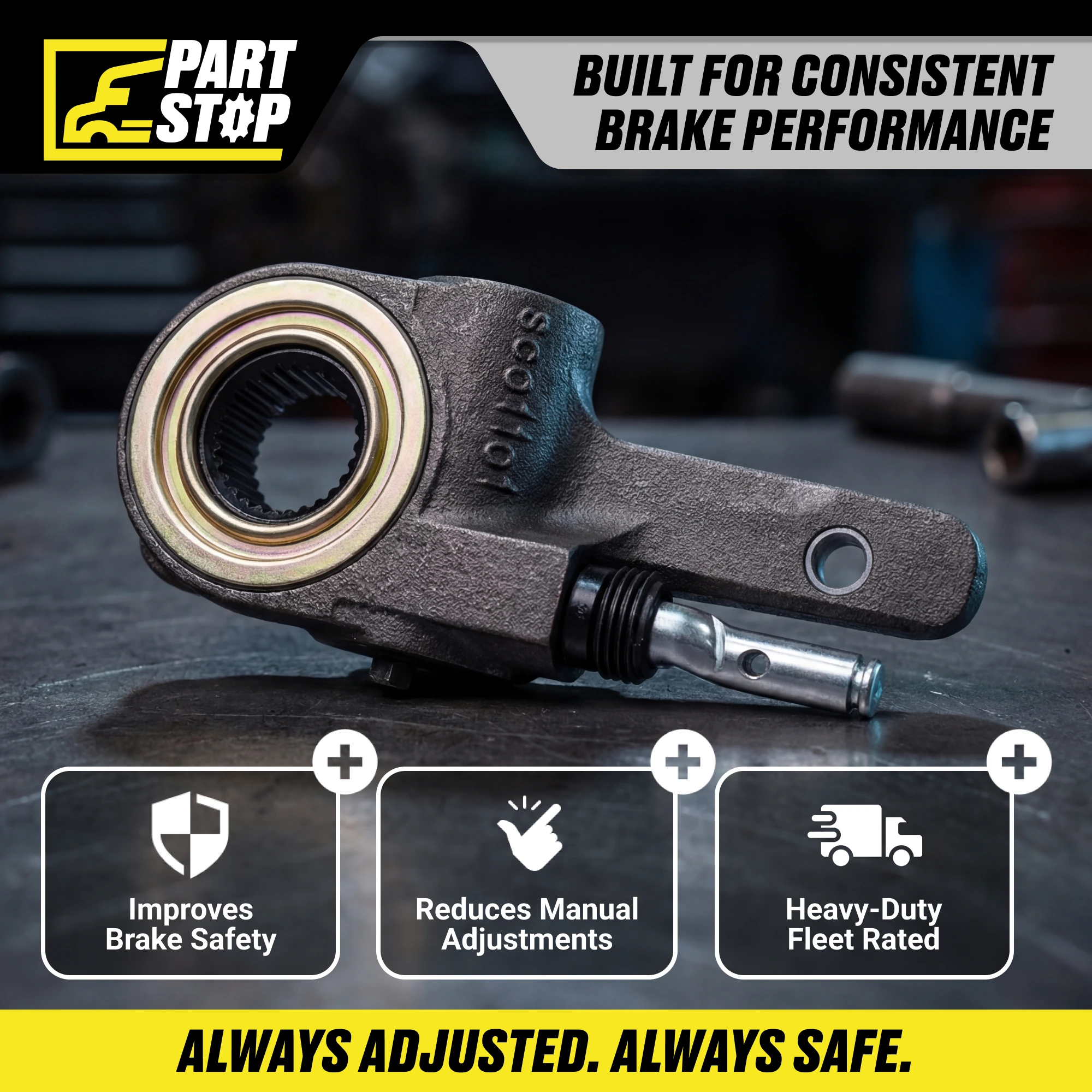R801075 Automatic Slack Adjuster 1-1/2" 28 Spline, 5-1/2" Arm Universal AS1172 — infographic