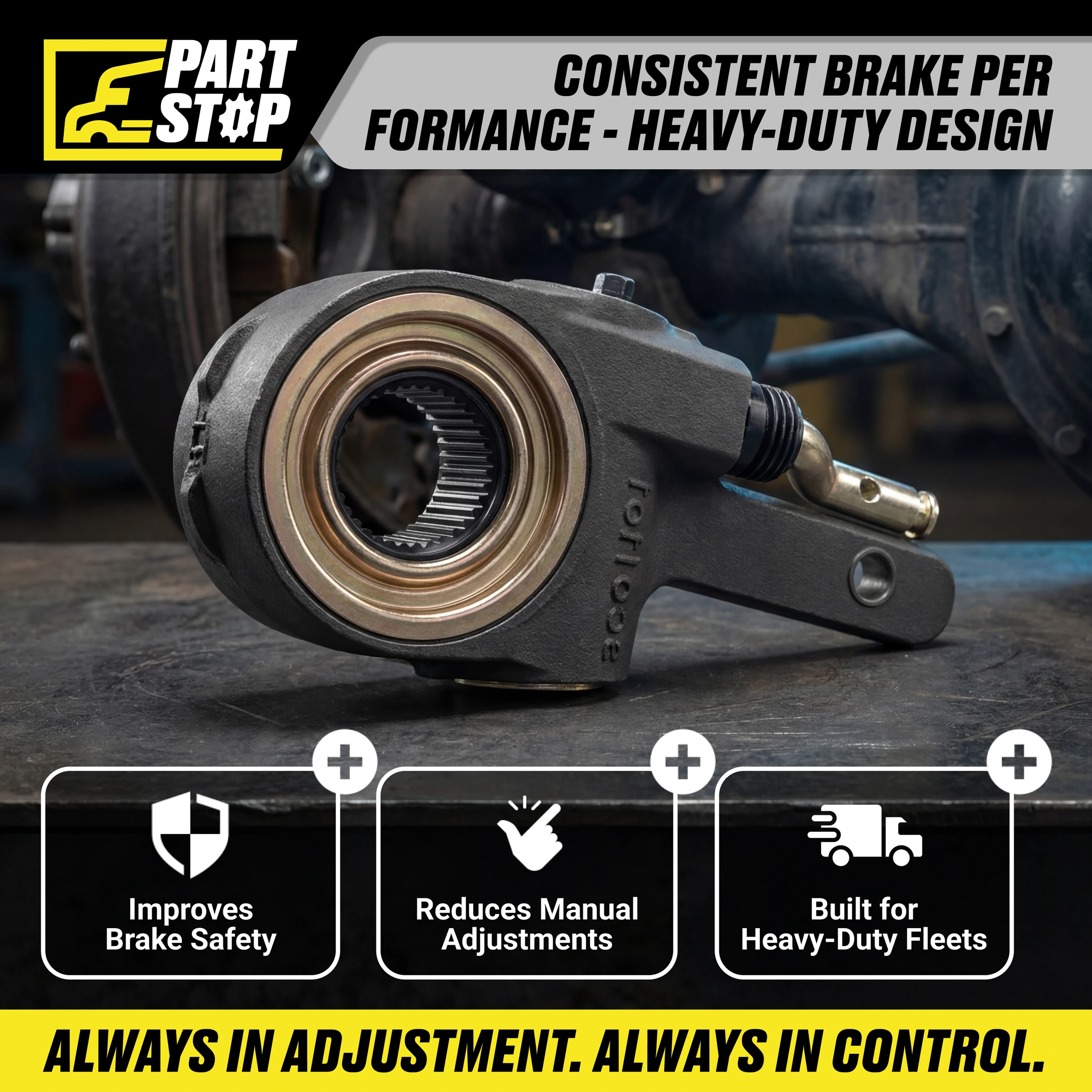 Automatic Brake Slack Adjuster 1-1/2” 28 Spline, 5-1/2” Arm 40020227 , R801076 — infographic