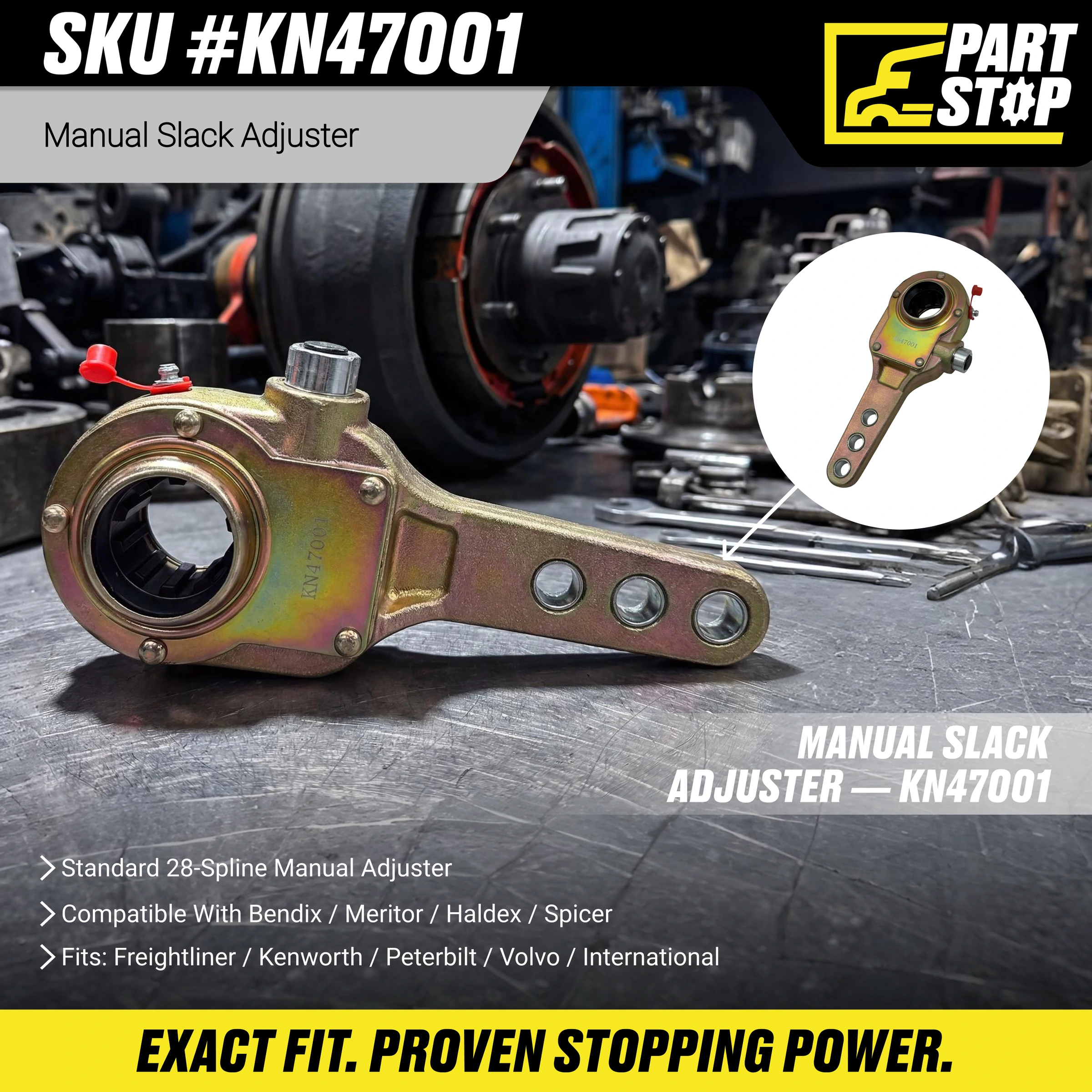 Manual Slack Adjuster 5 in, 6 in, 7 in Arm 1341041 , KN47001 — infographic