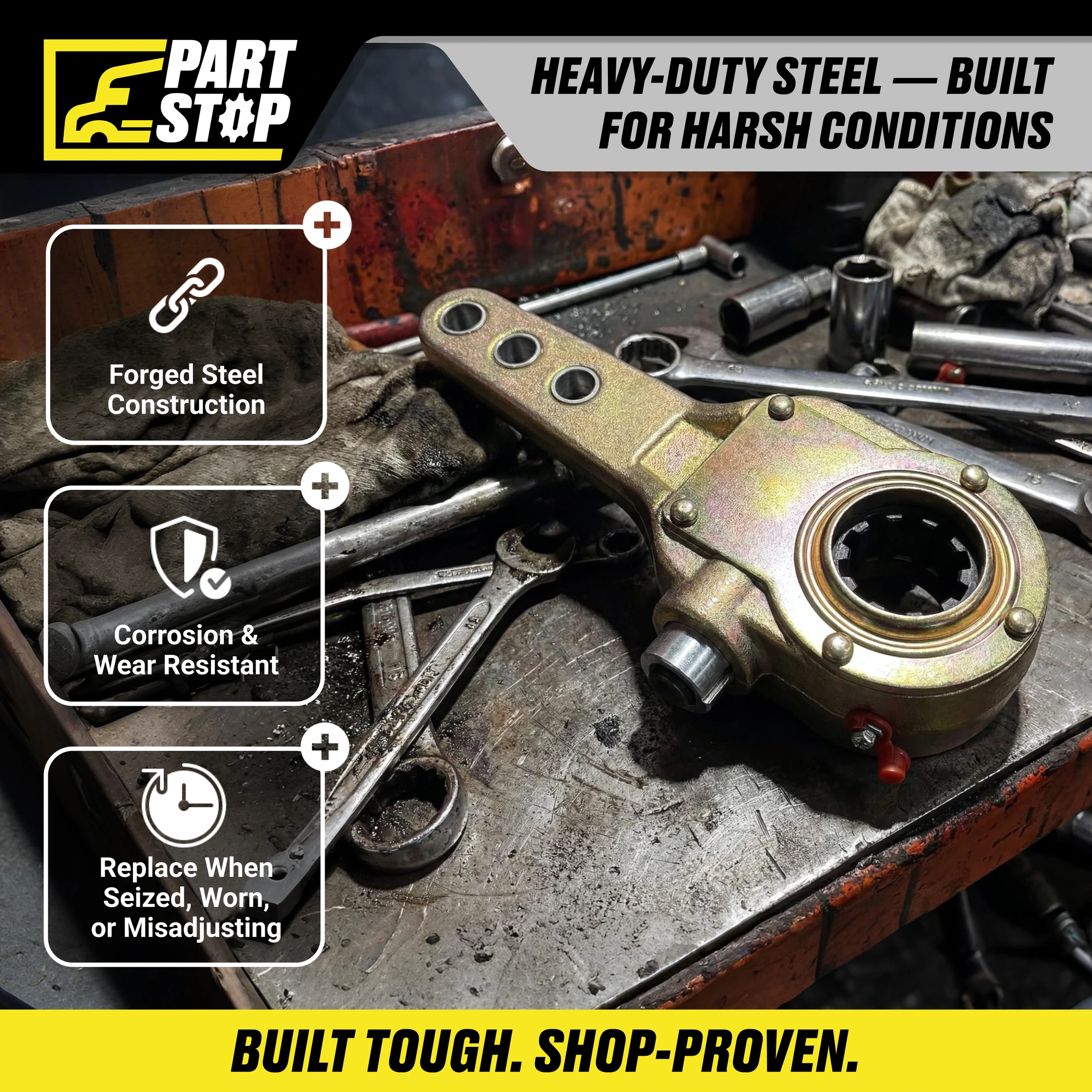 Manual Slack Adjuster 5 in, 6 in, 7 in Arm 1341041 , KN47001 — infographic