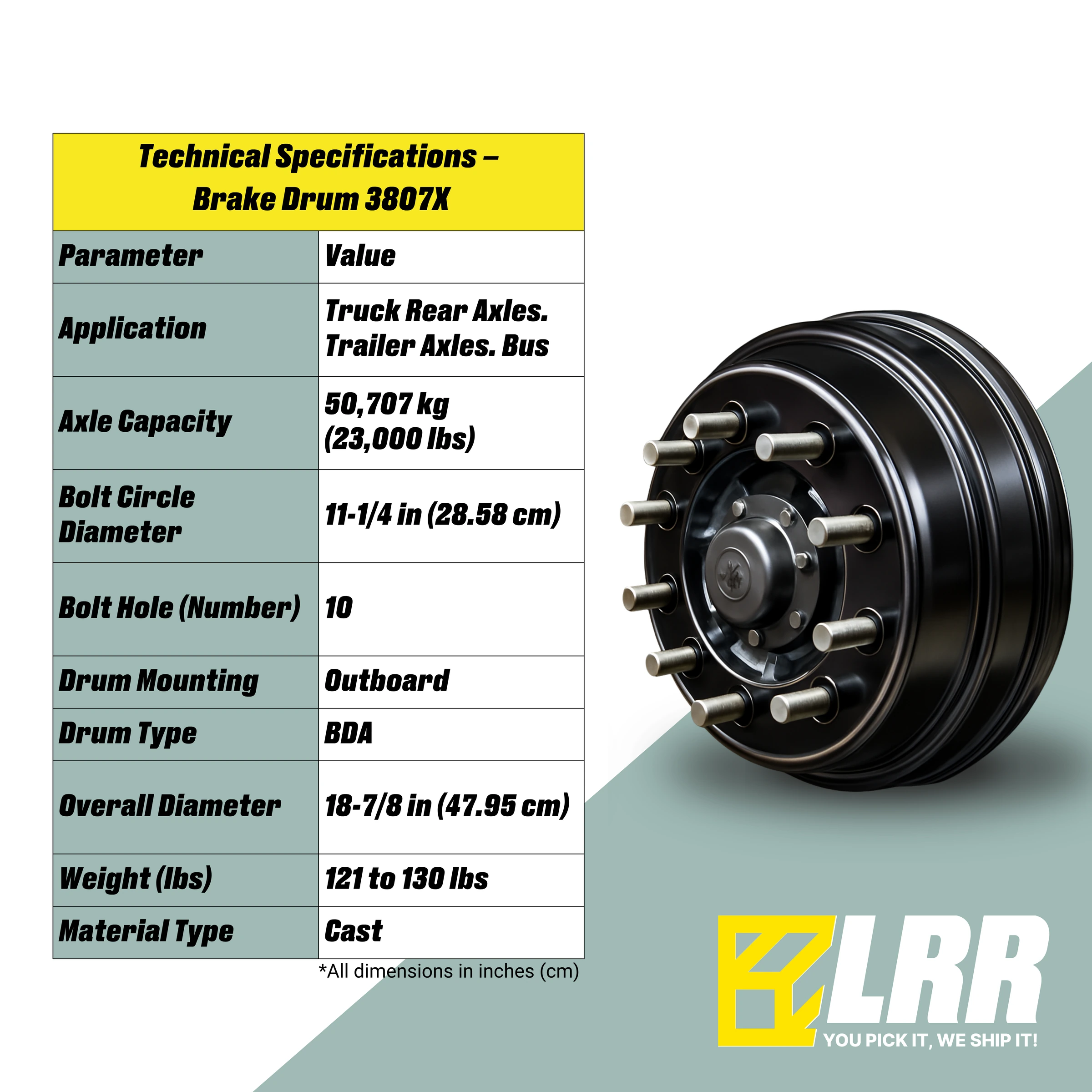 3807X Brake Drum Fits Dayton Dura FleetPride 3807AX , 10012097, 90486B — infographic