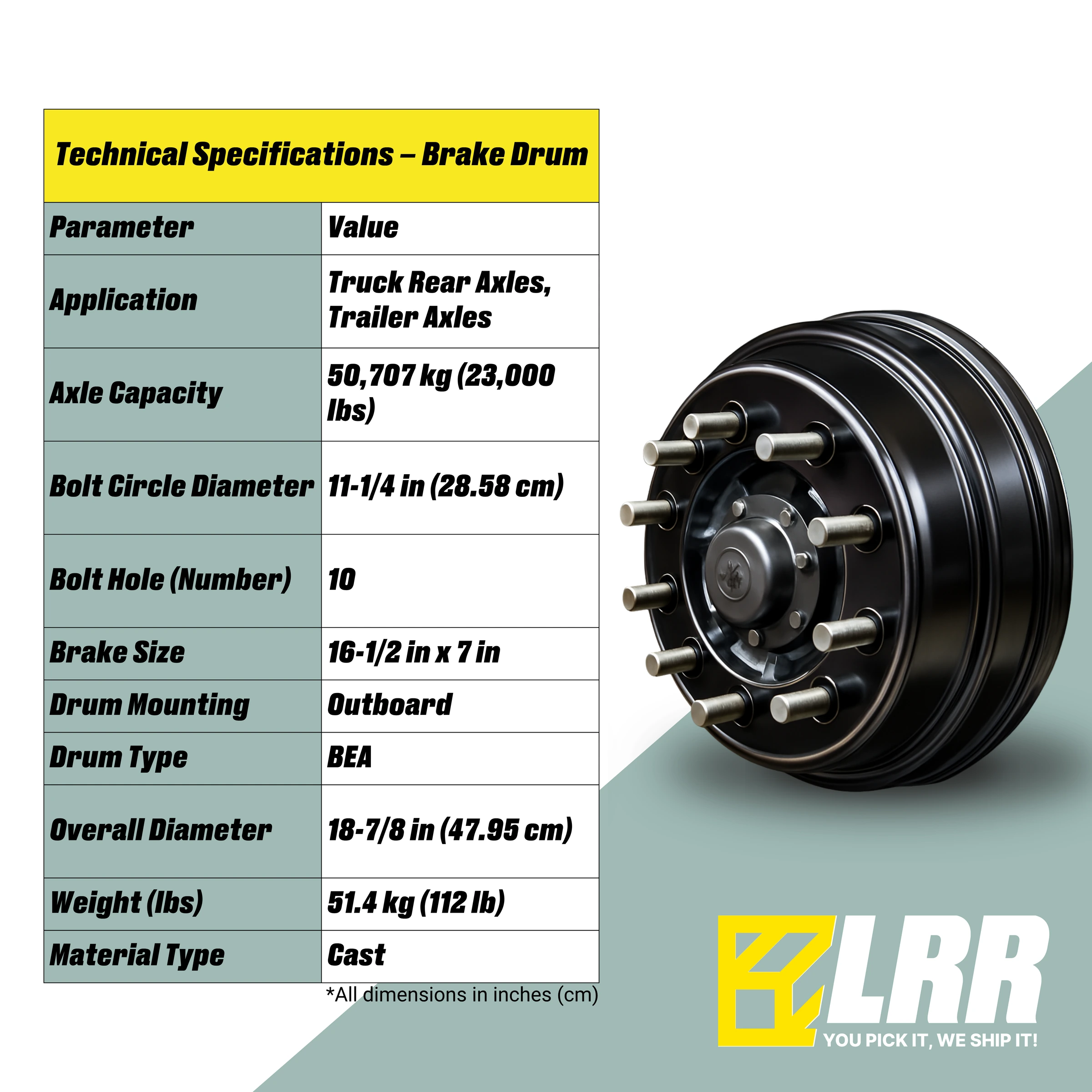 3600AX Brake Drum Fits 16.5" x 7" Brakes – 10 Bolt Holes Balanced — infographic