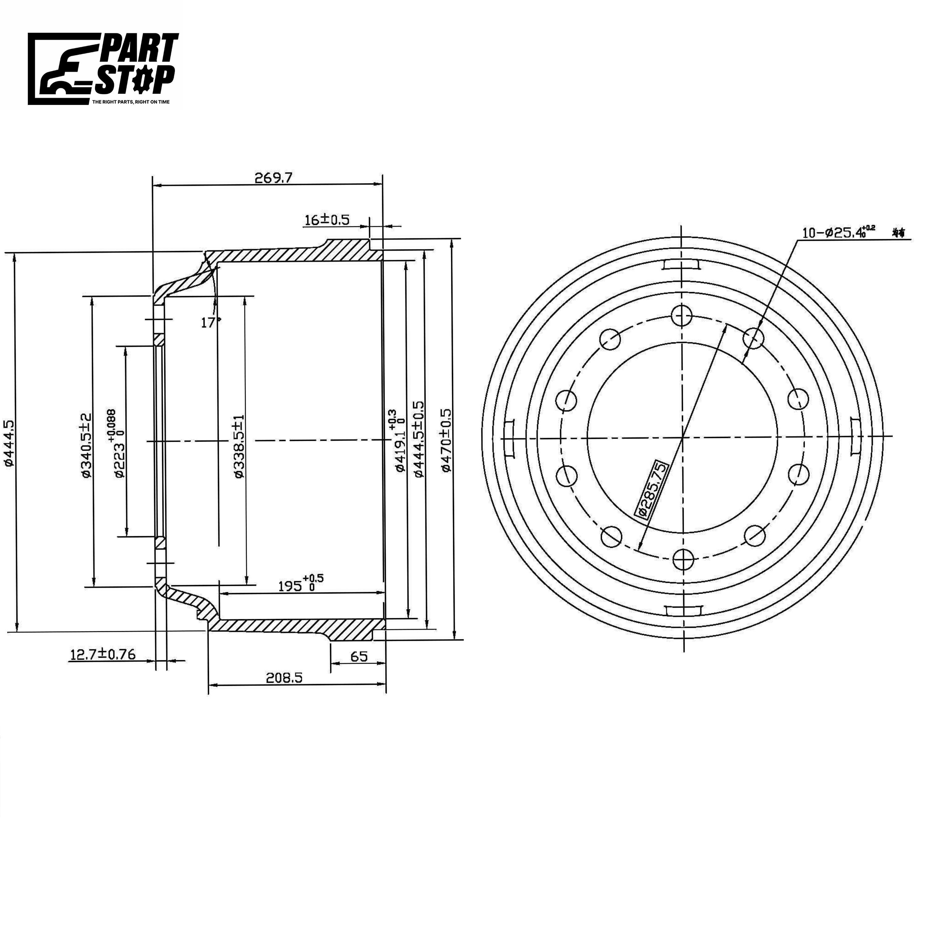 3600AX Brake Drum Fits 16.5" x 7" Brakes – 10 Bolt Holes Balanced — photo 6