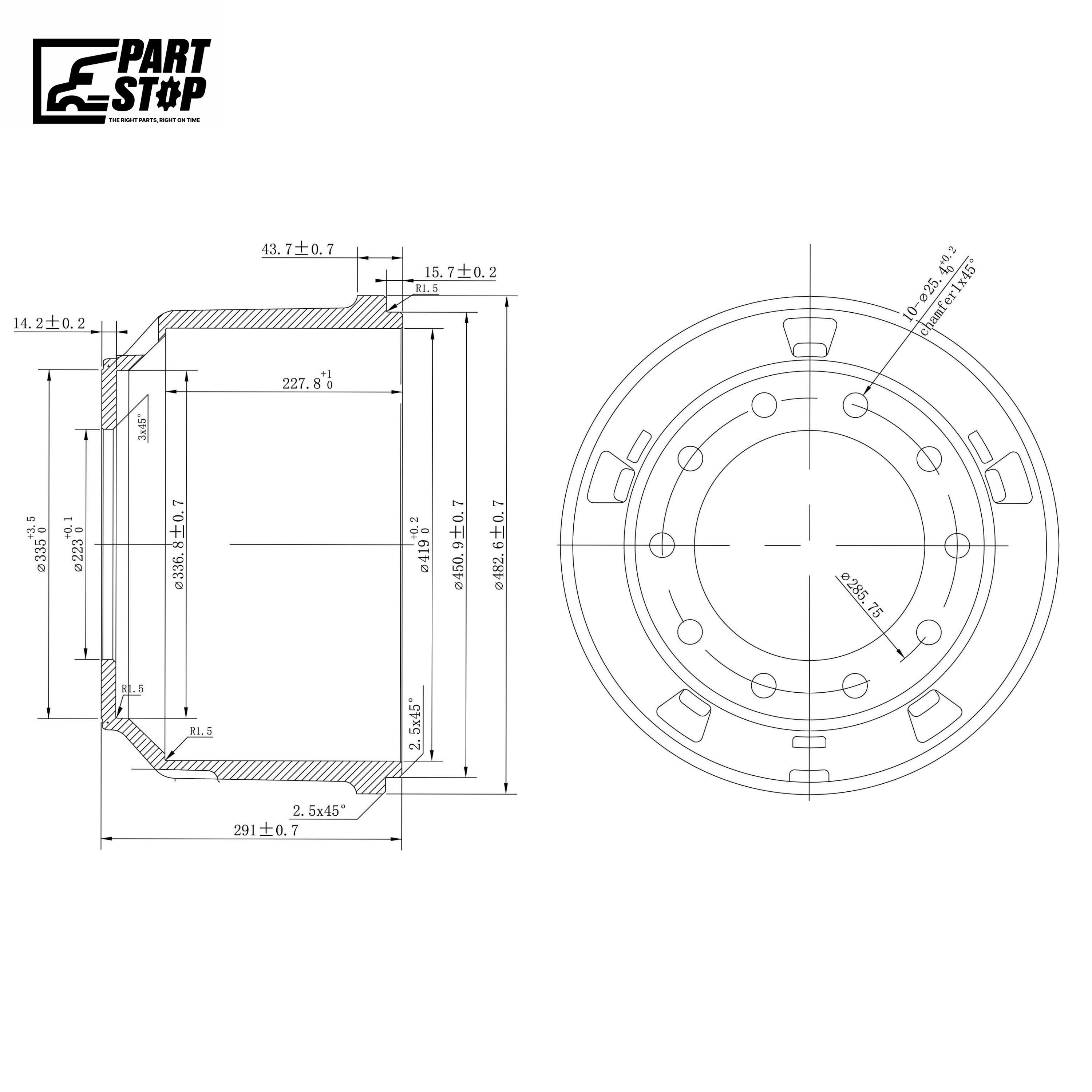 6.5x7 Brake Drum 10 Bolt 11.25" Outboard HD, 3807X, 3811X, CV71005 1 — photo 1