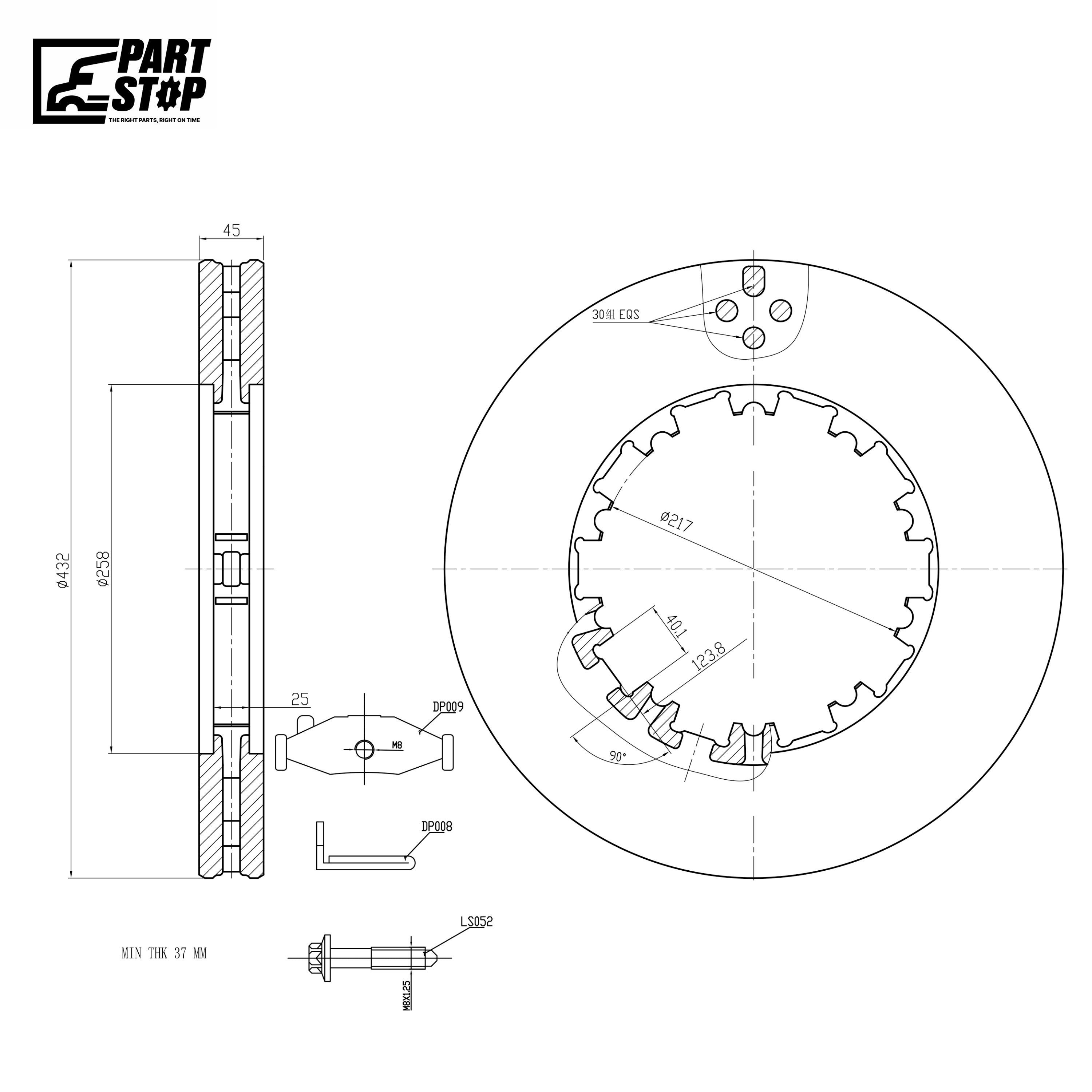 DAF 432mm Air Disc Brake Rotor Kit 10 Hole 258 PCD CV60085K , 1387439 — photo 1