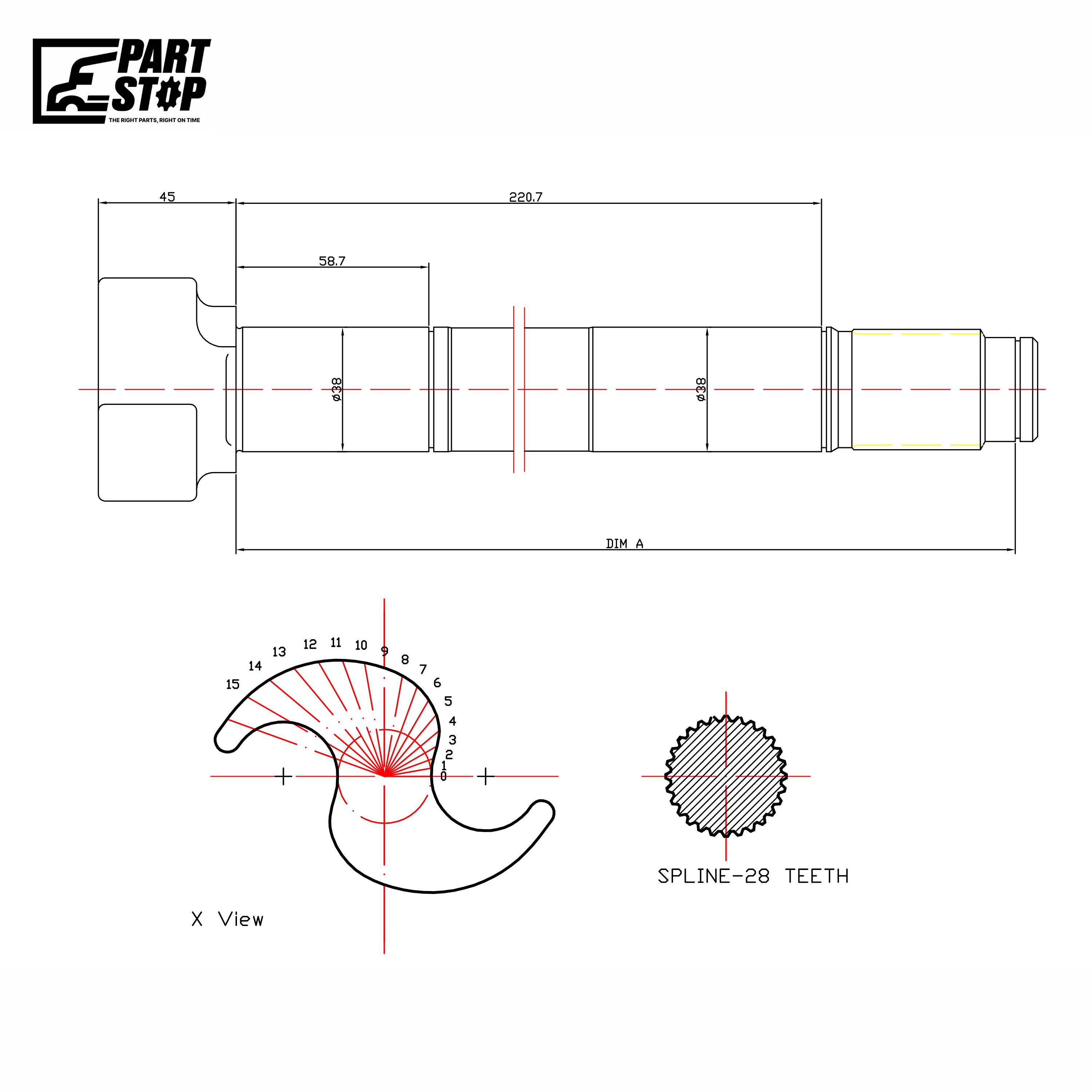 E11867 LH Air Brake S-Camshaft 28.19" Trailer 10 Spline Meritor — photo 1