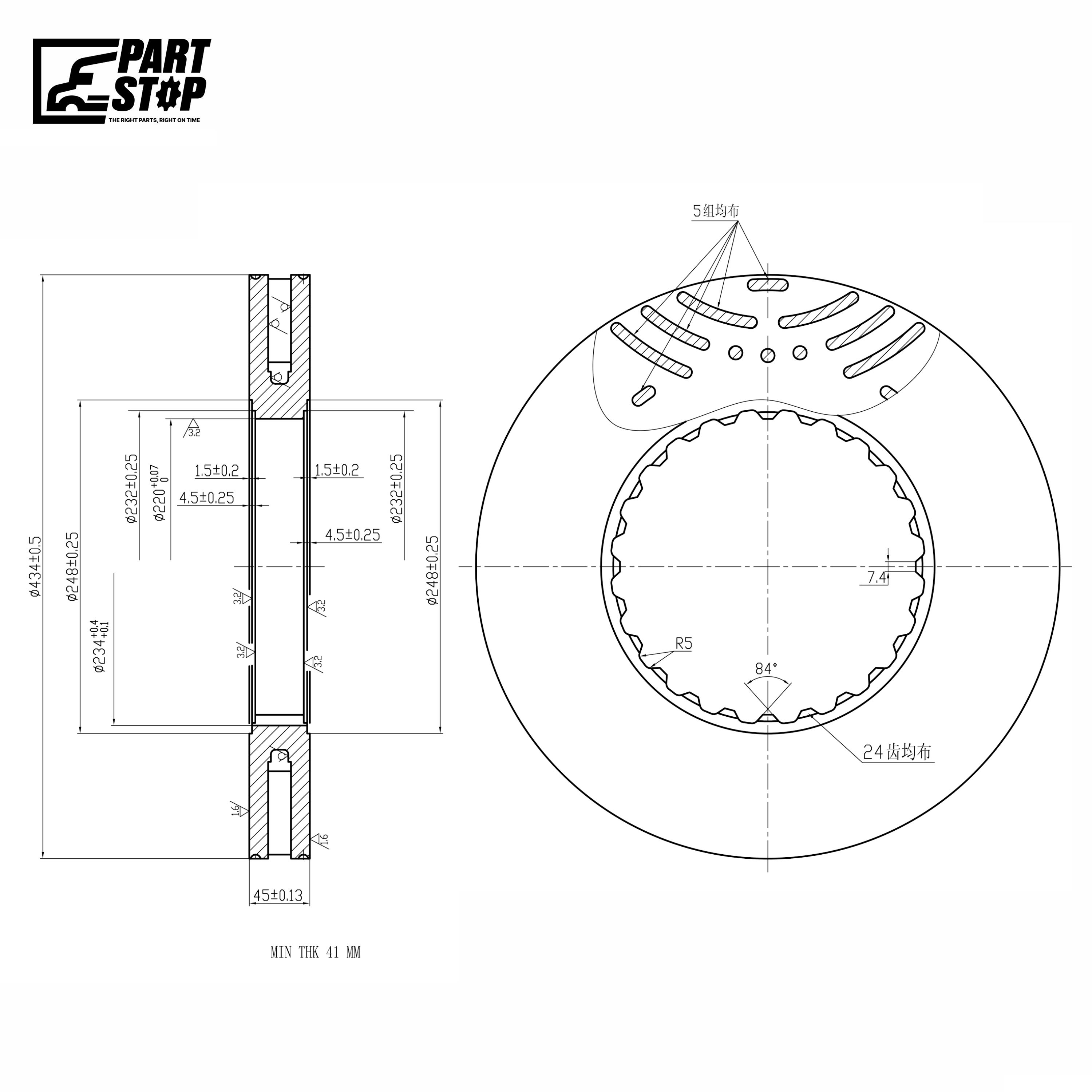 Volvo 434mm Brake Disc Rotor FH FM 10/12 Hole Kit CV60058K, 3092710 — photo 1