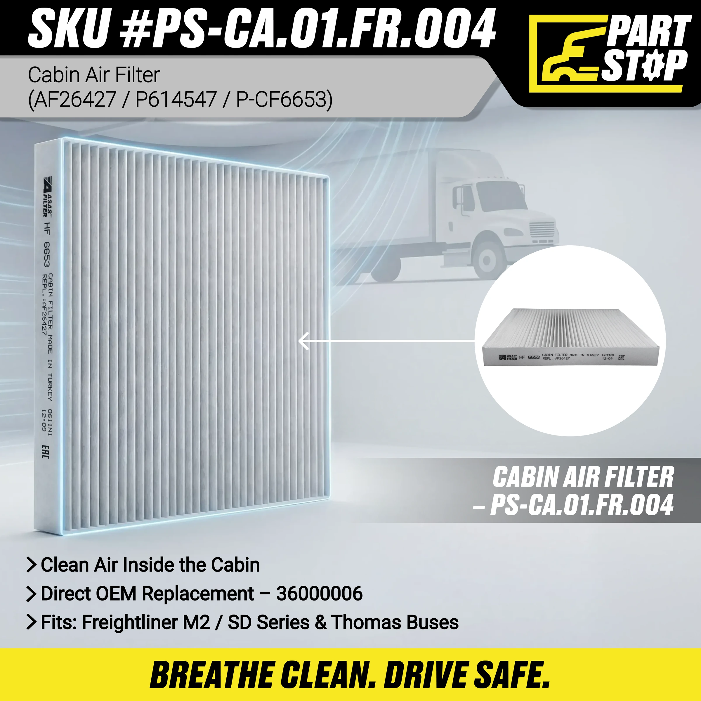 AF26427 Cabin Air Filter Fits Freightliner , 36000006 , PA5359 Aftermarket — infographic