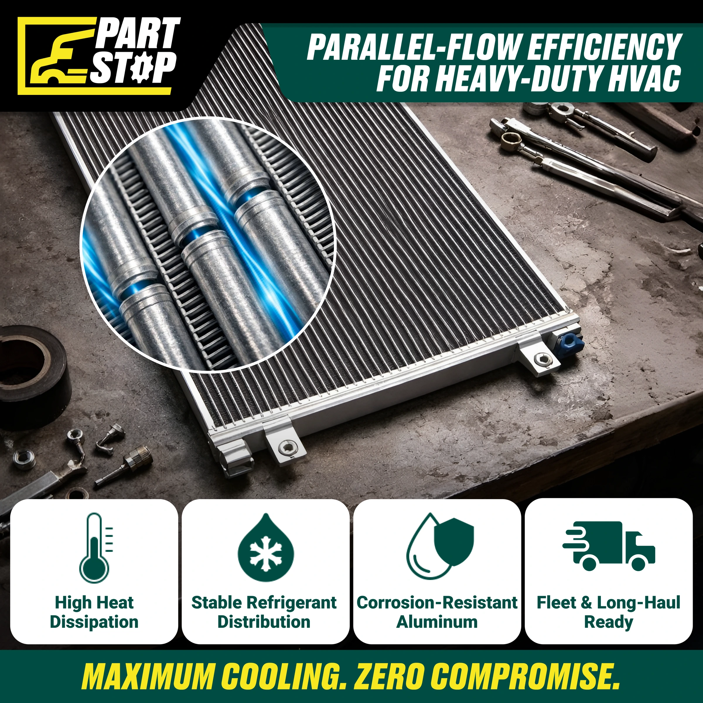 A/C Condenser Fits Peterbilt 579 Fits Kenworth T680 2022-2024 ,  PX936001 — infographic
