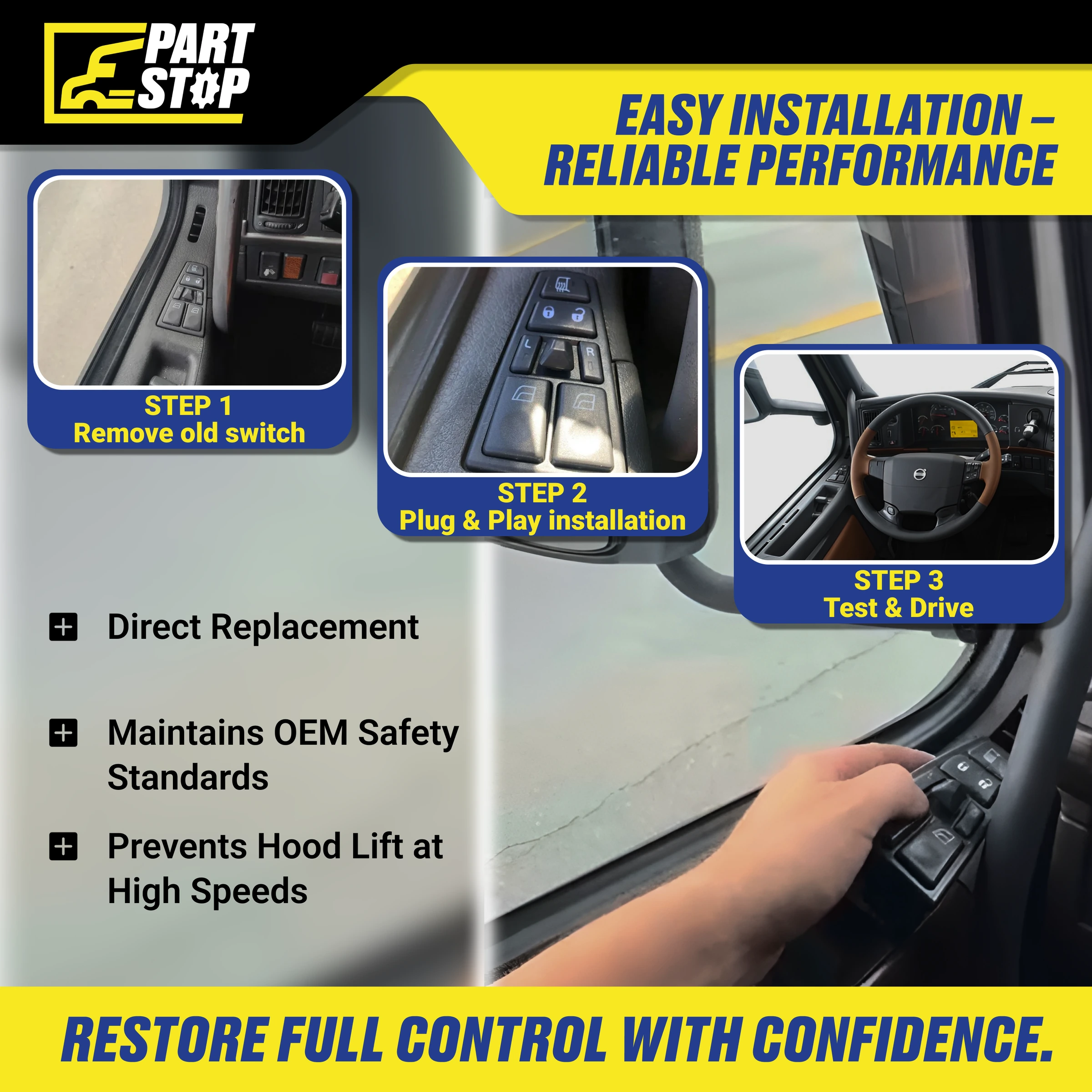 Window Control Switch Fits Volvo VNL  7-Way 21354601 — infographic