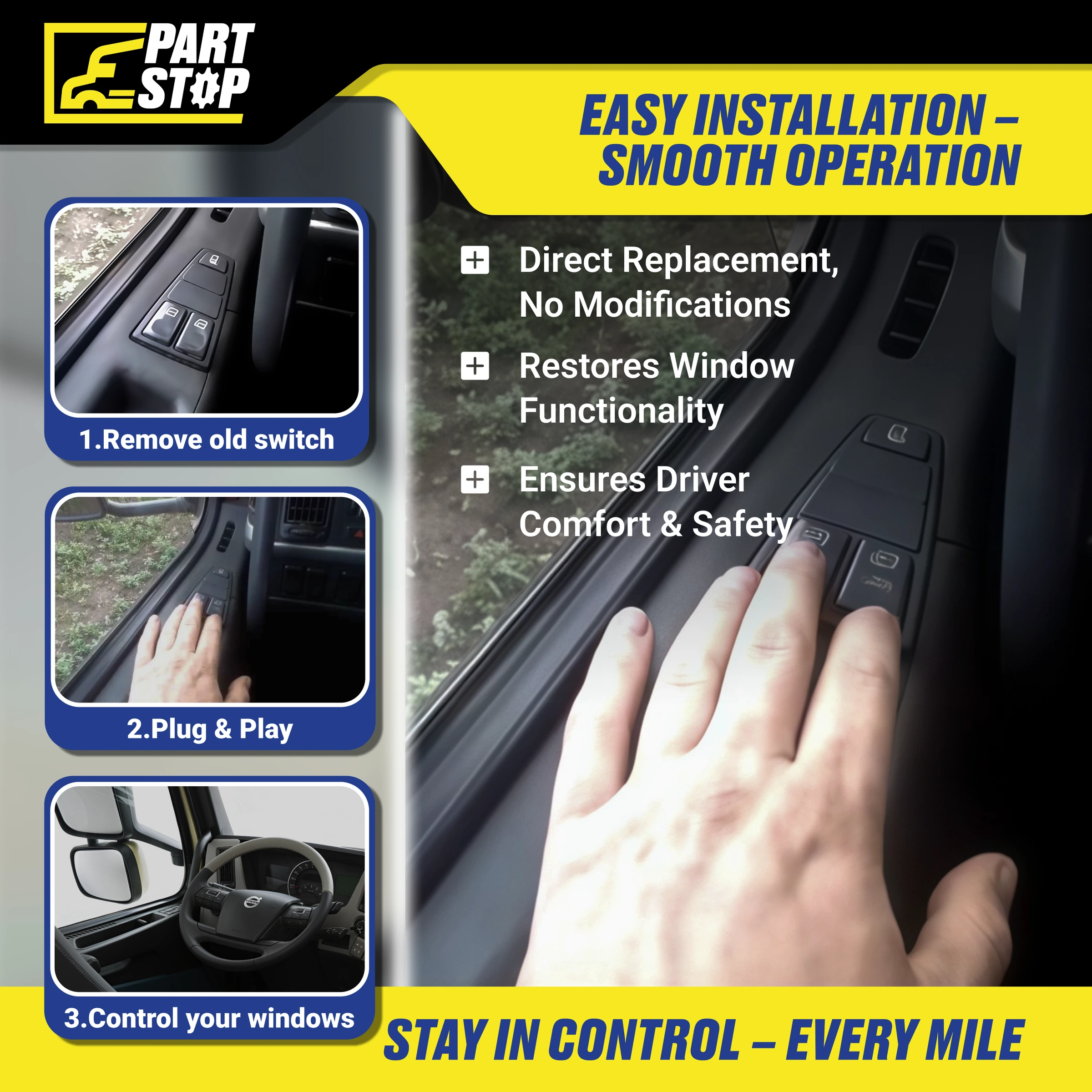 22566506  Power Window Switch Fits Volvo VNL FM Truck 20752914 — infographic