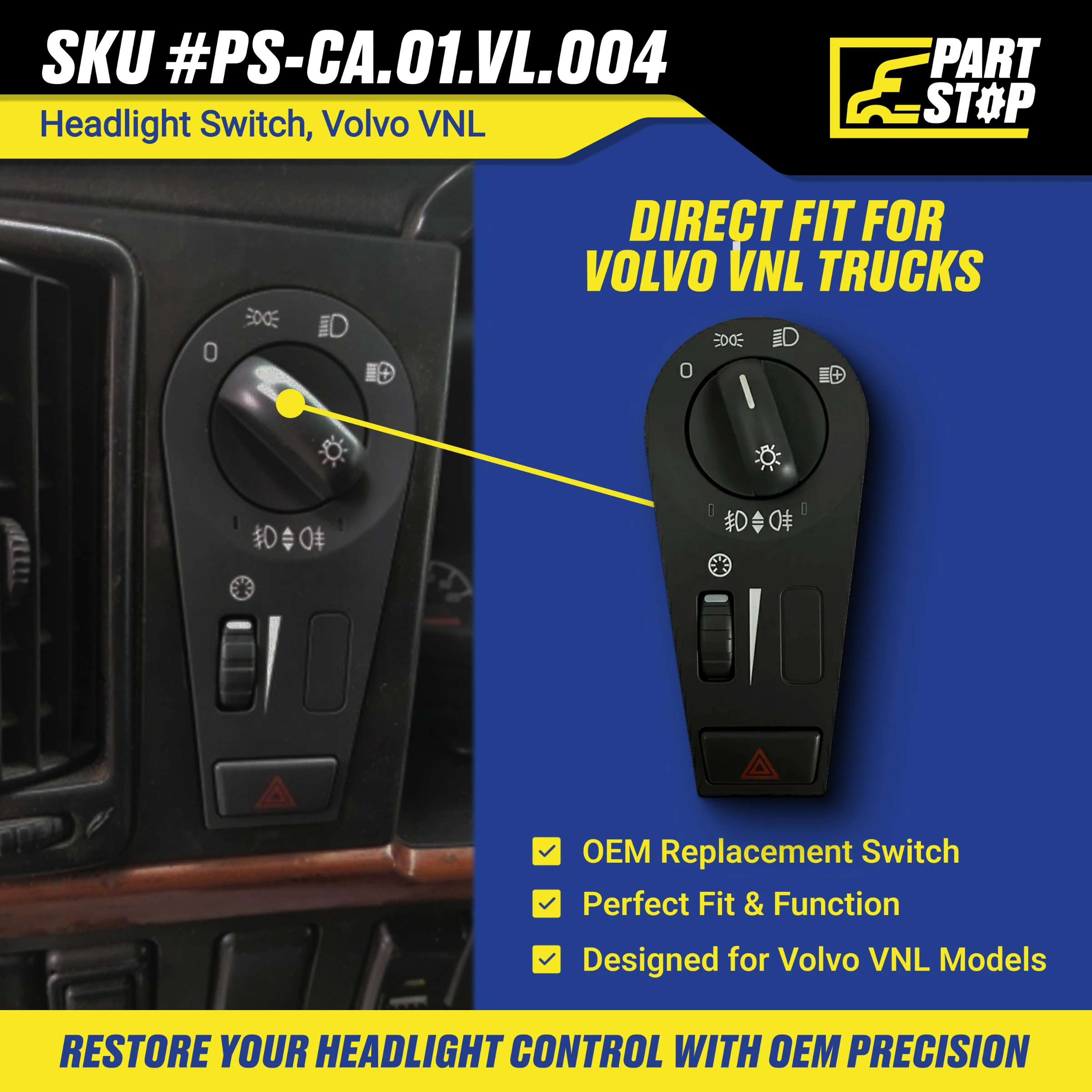 Headlight Switch Fits Volvo VNL VNM 2008-2023 20942844 — infographic