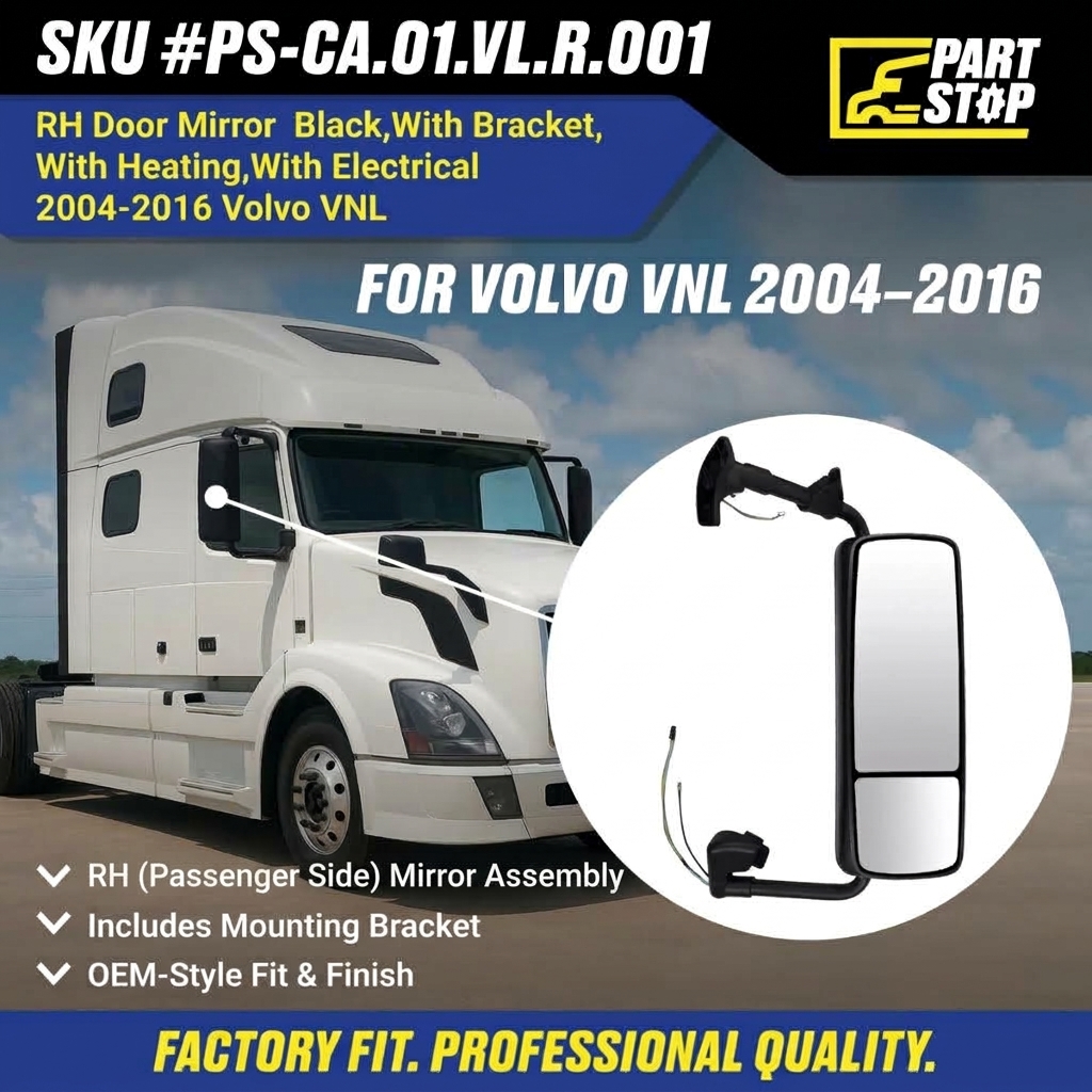 82715376 RH Passenger Door Mirror Heat Electric Fits Volvo VNL 2004-2016 — infographic