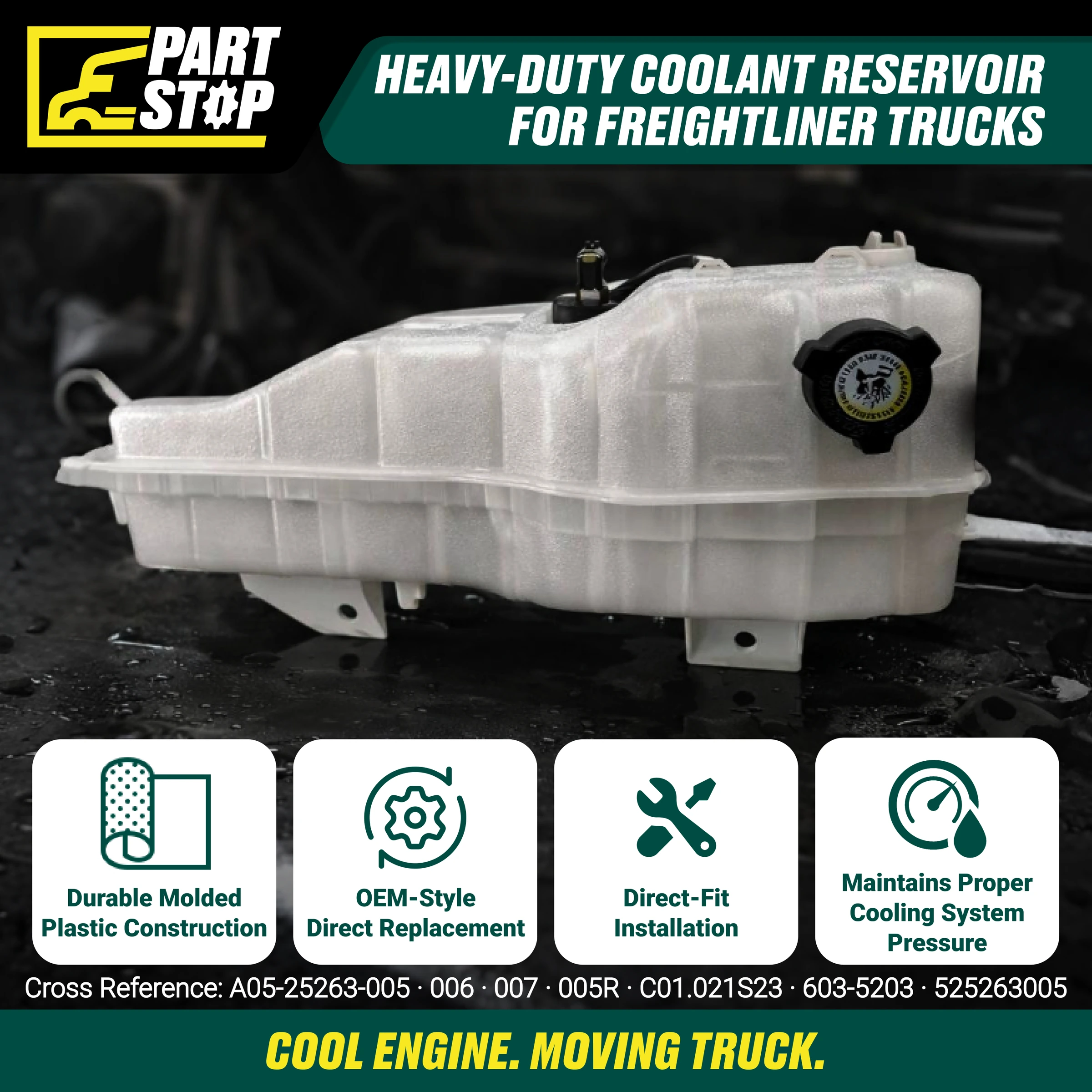 Coolant Reservoir Fits Freightliner Cascadia M2 A0525263005 ,A05-25263-005 — infographic