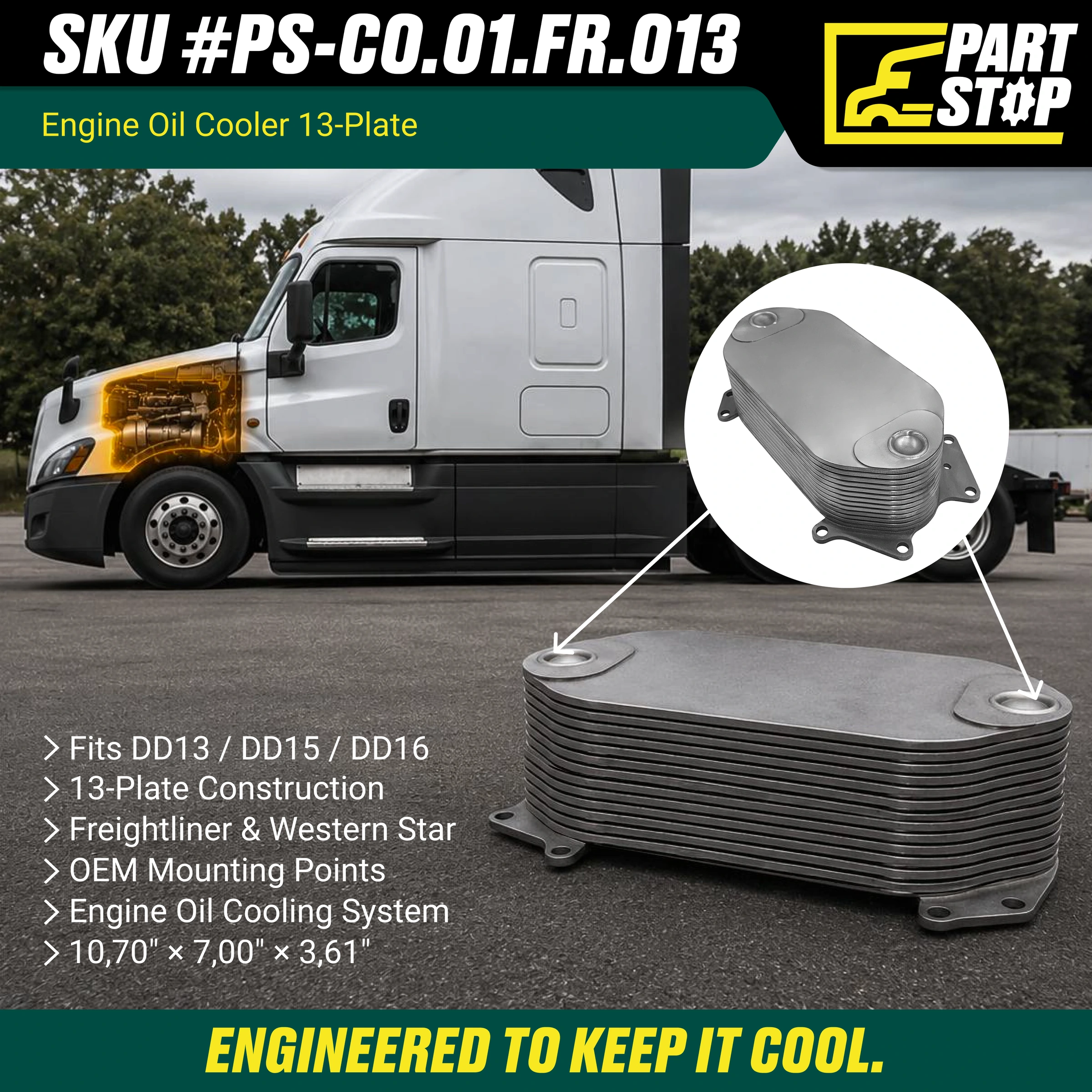 A4711800865 Engine Oil Cooler Fits Freightliner Cascadia DD13 DD15 13 Plate — infographic