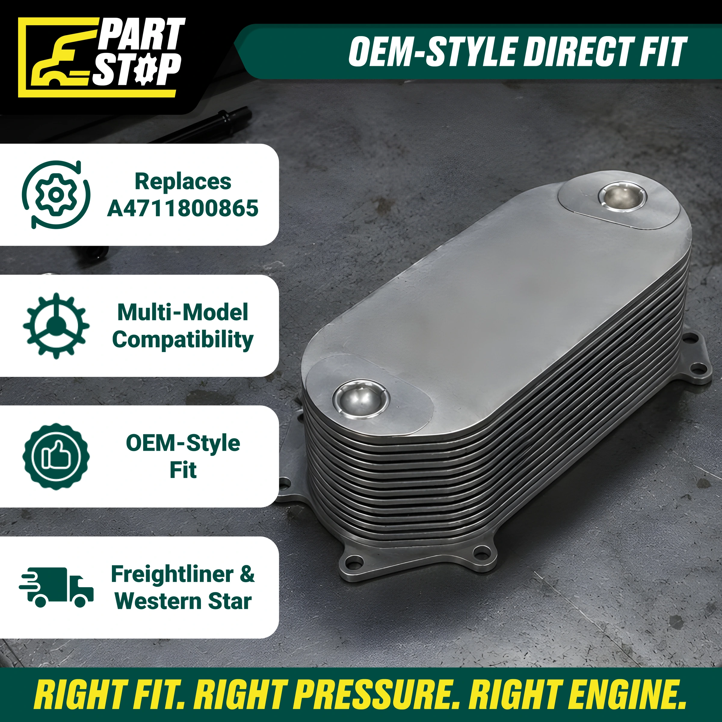 A4711800865 Engine Oil Cooler Fits Freightliner Cascadia DD13 DD15 13 Plate — infographic