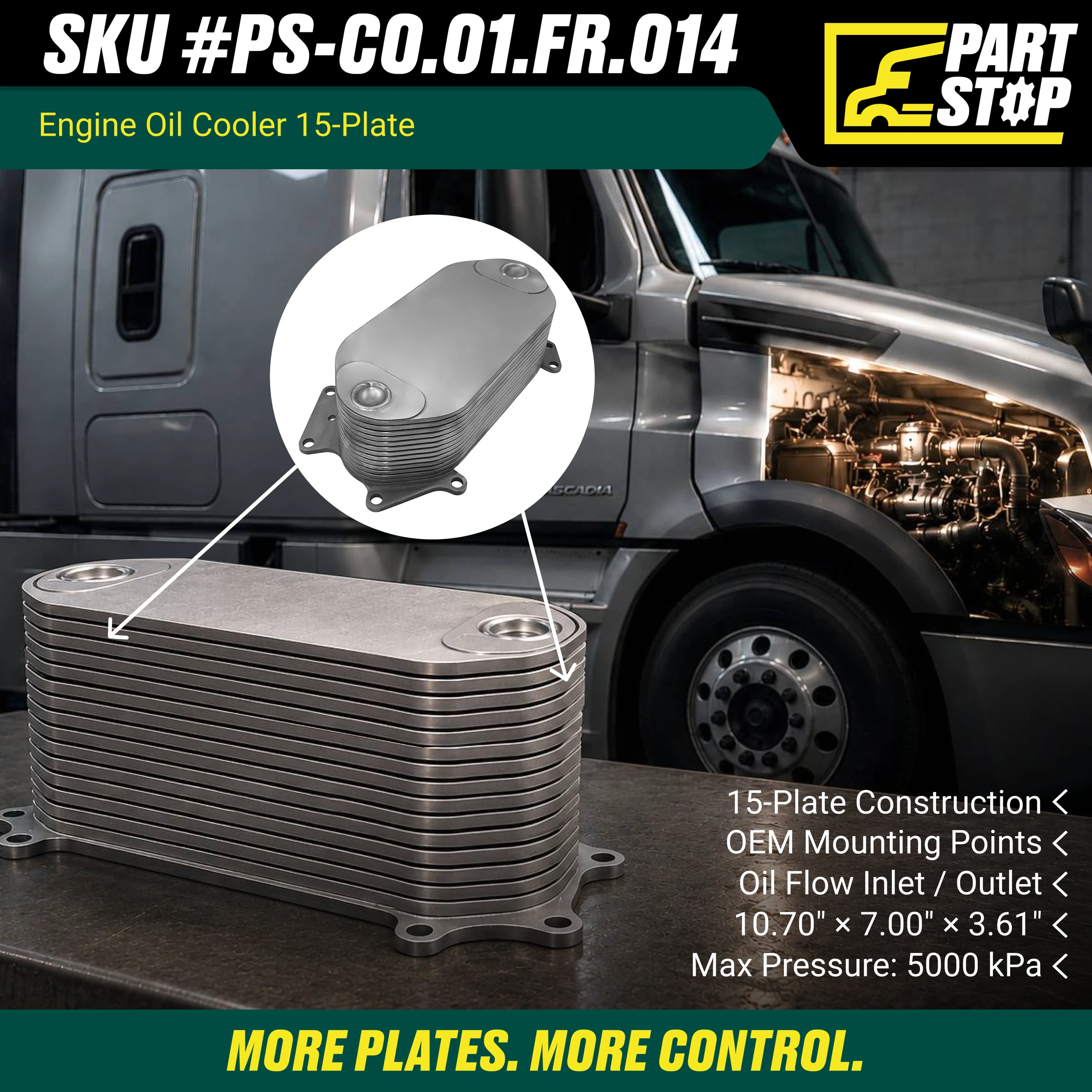 A4721800965 Oil Cooler Fits Freightliner Cascadia DD13 DD15 DD16 — infographic