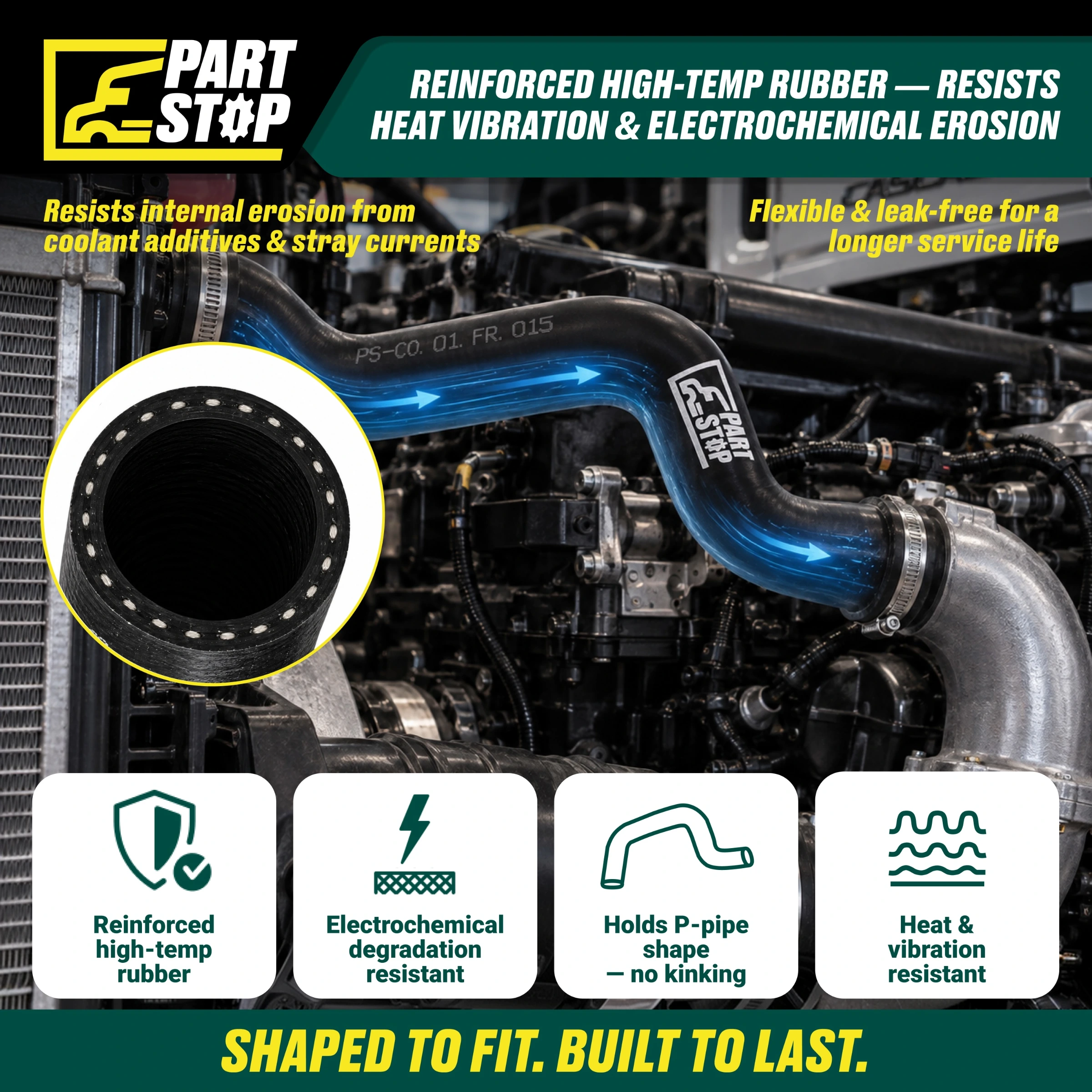 Molded P-Pipe Heater Hose - 0.75" ID - Fits Freightliner Cascadia & Detroit Diesel DD13/DD15 - Replaces 05-28189-000 , F02513S352 — infographic