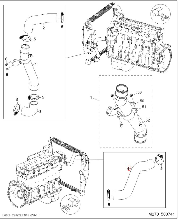 Molded Z-Shape Upper Radiator Hose - 2.50" to 2.37" ID - Fits Freightliner Cascadia & DD13 Engines - Replaces 05-21797-001,F02521S352,05-36501-000 — infographic