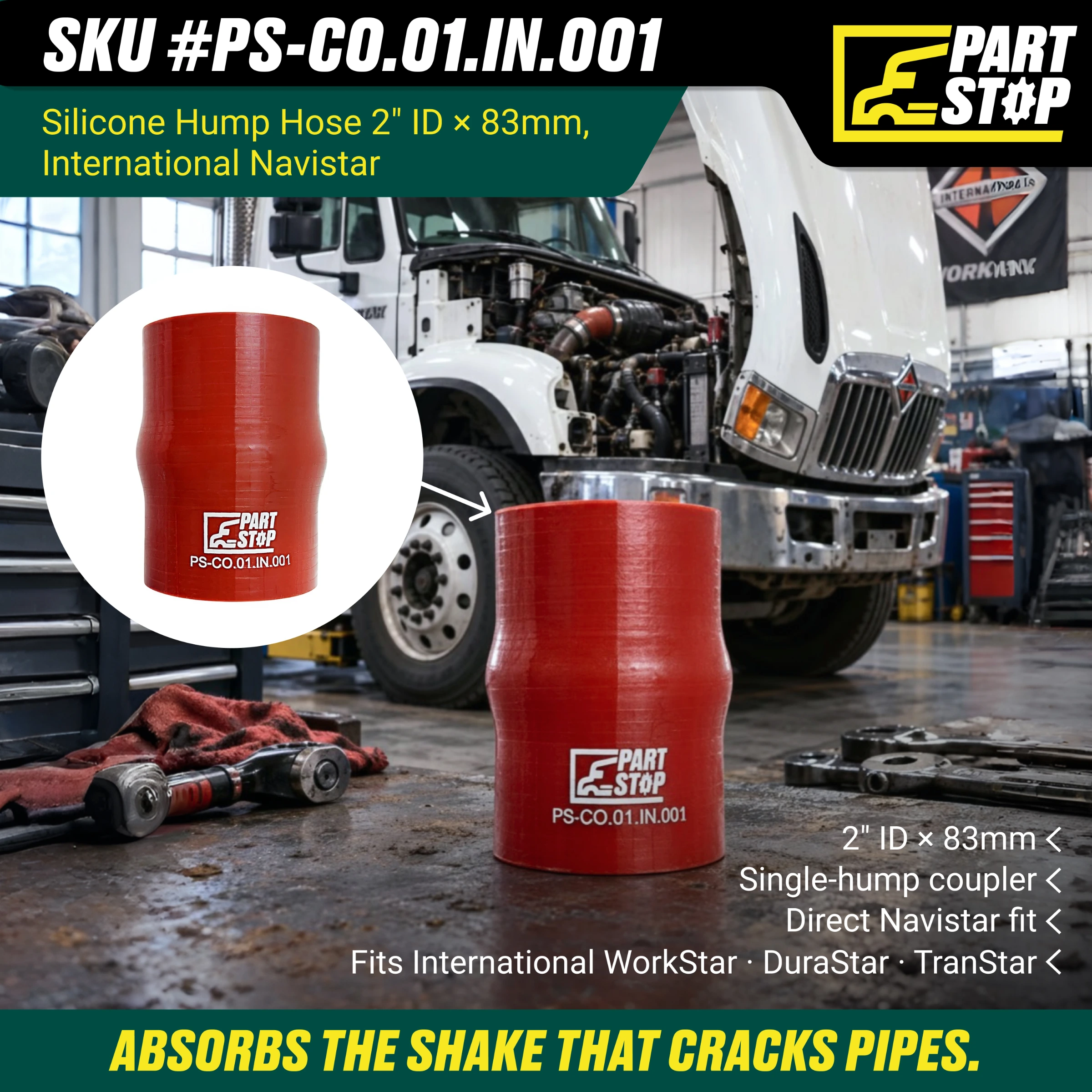 Silicone Hump Hose - 2" ID x 83mm Length - High-Pressure Flexible Coupler for International (Navistar) F02495S352 — infographic