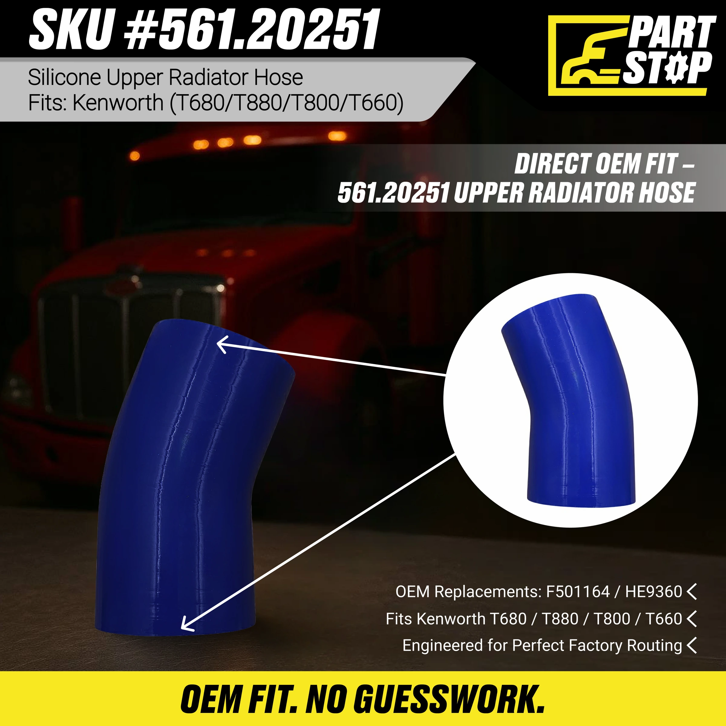 56120251 Upper Radiator Hose – Molded Silicone | fit  Kenworth  High Quality — infographic