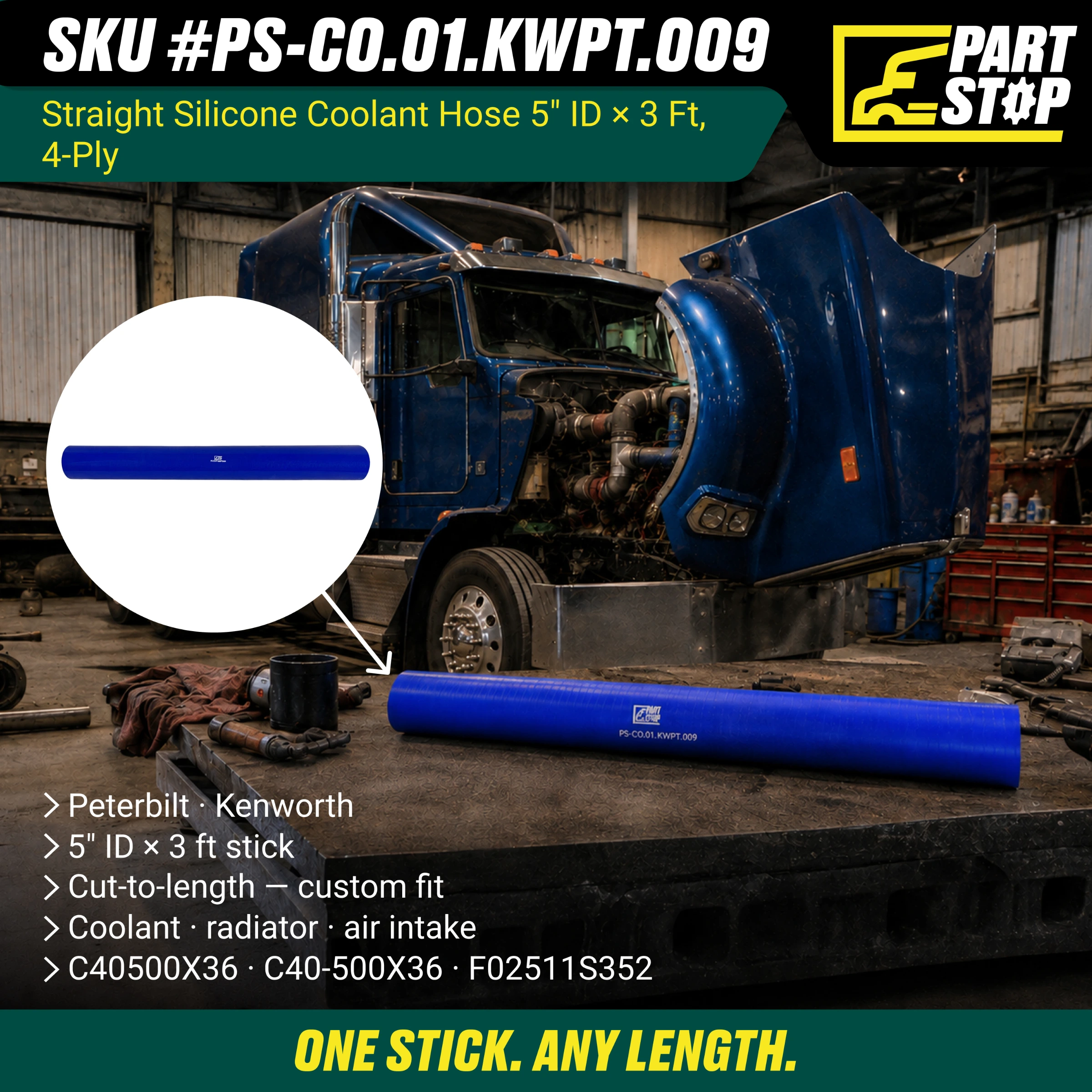 Coolant Hose Fits Kenworth Peterbilt C40-500X36 , C40500X36 — infographic