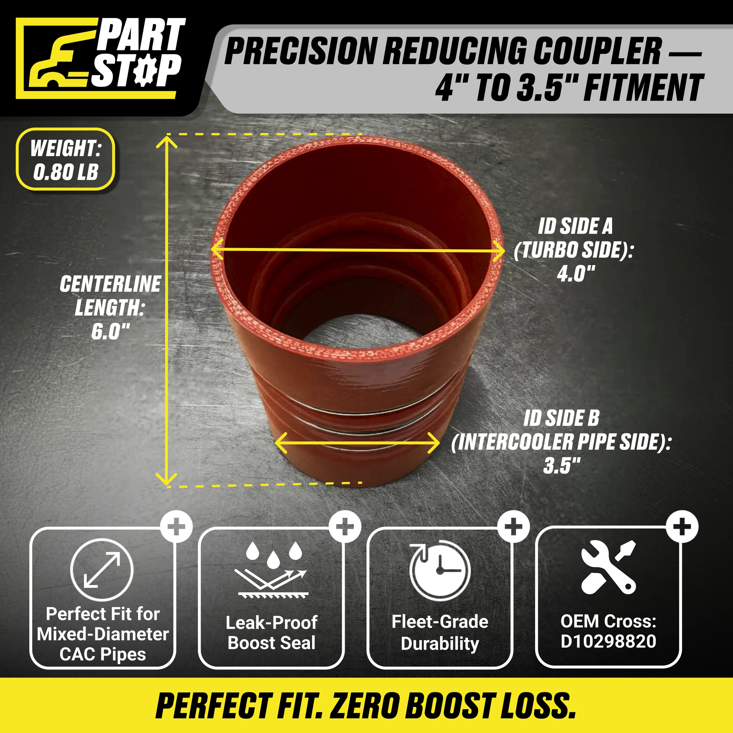 Hose Hot Air Charge 3.5-4 ID Fits Kenworth Fits Peterbilt D10298820 , 561.15350400 — infographic