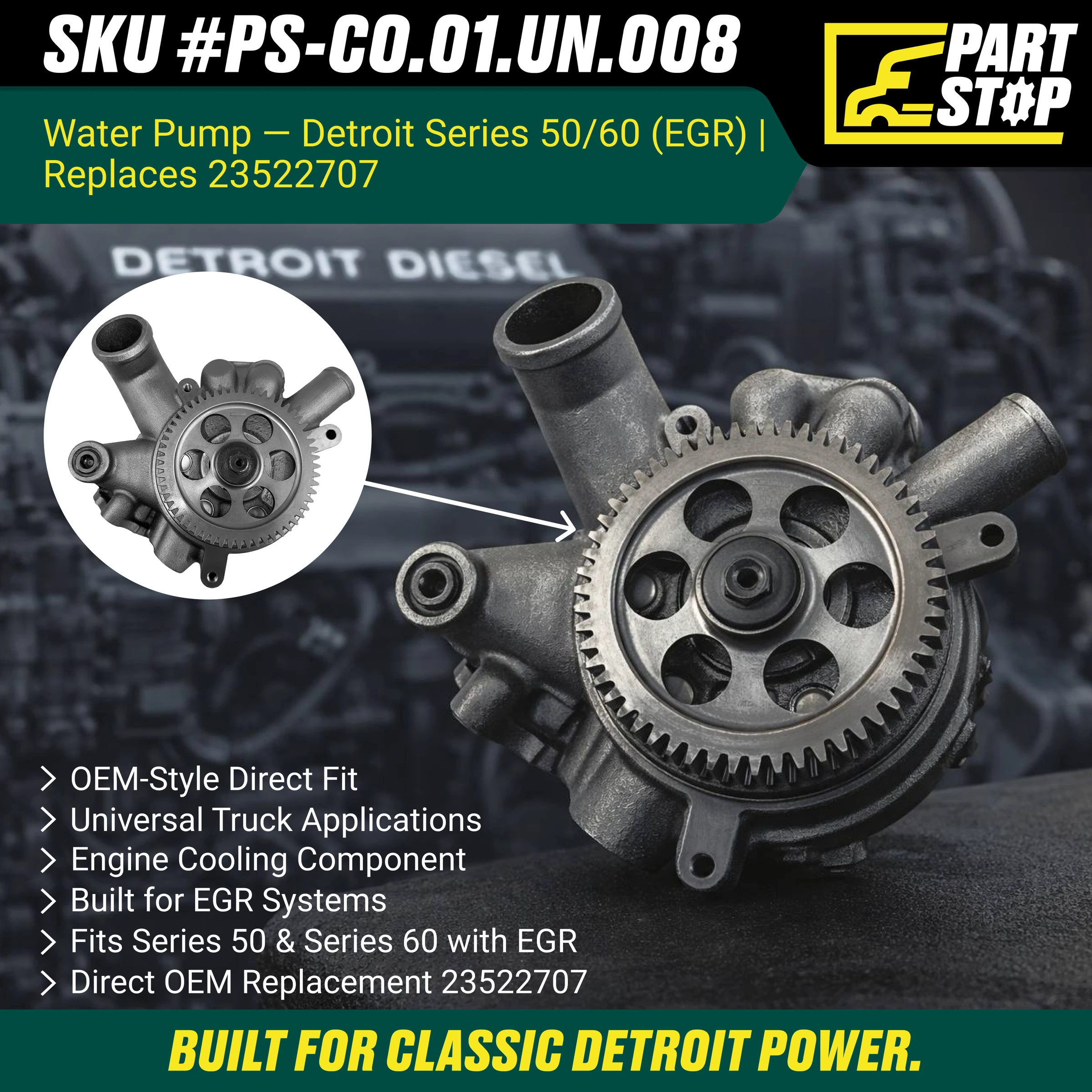 Water Pump Fits Detroit Diesel DD50 DD60 , 23522707 — infographic