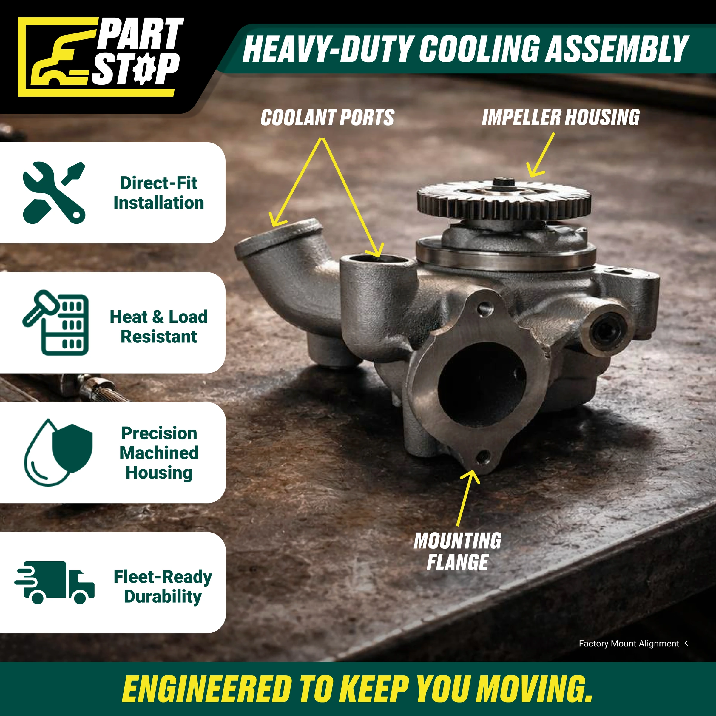Water Pump Fits Detroit Diesel DD50 DD60 , 23522707 — infographic