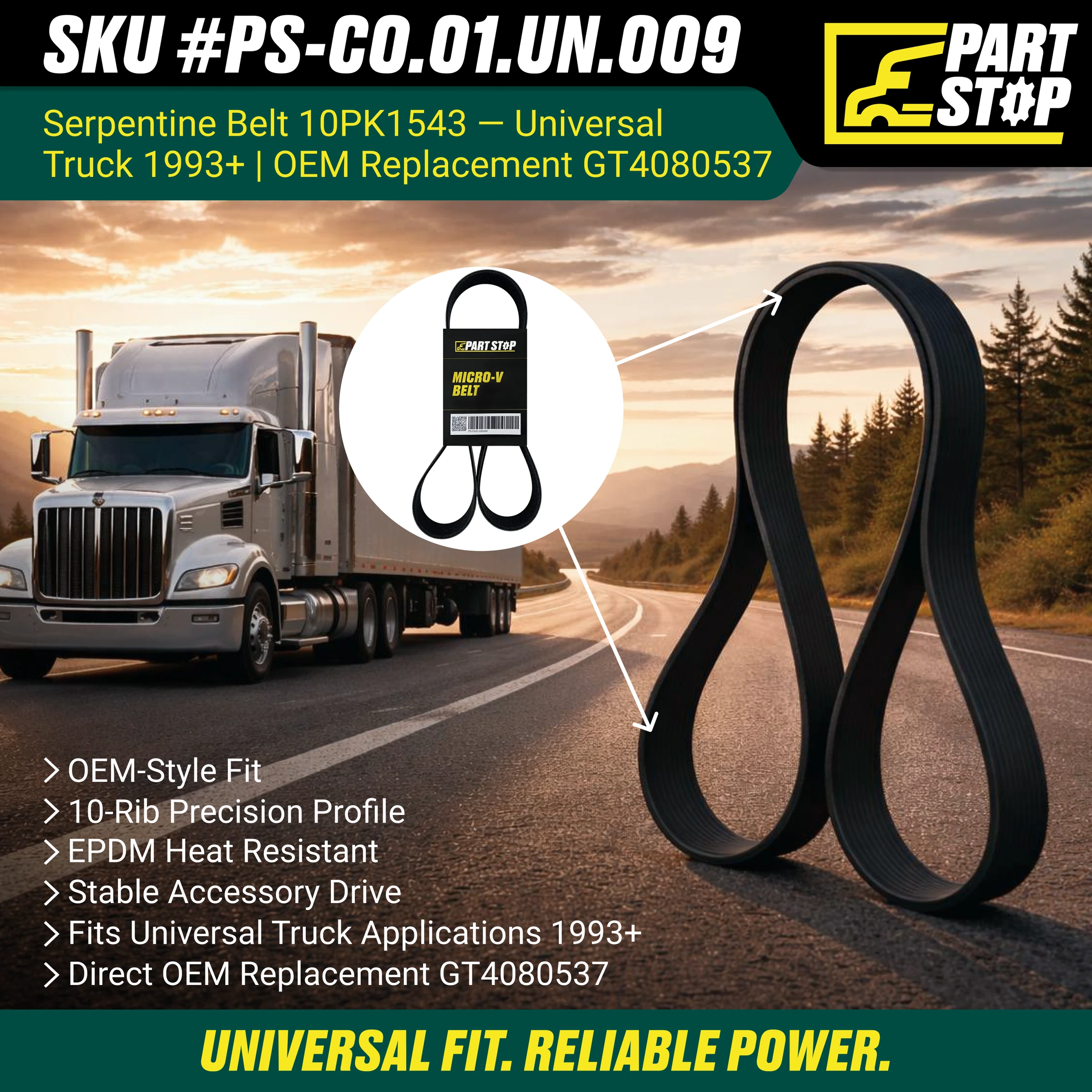 511016115, 10PK1543 Serpentine Belt Fits Cummins ISX , 3288689, 5080537,  408053 — infographic