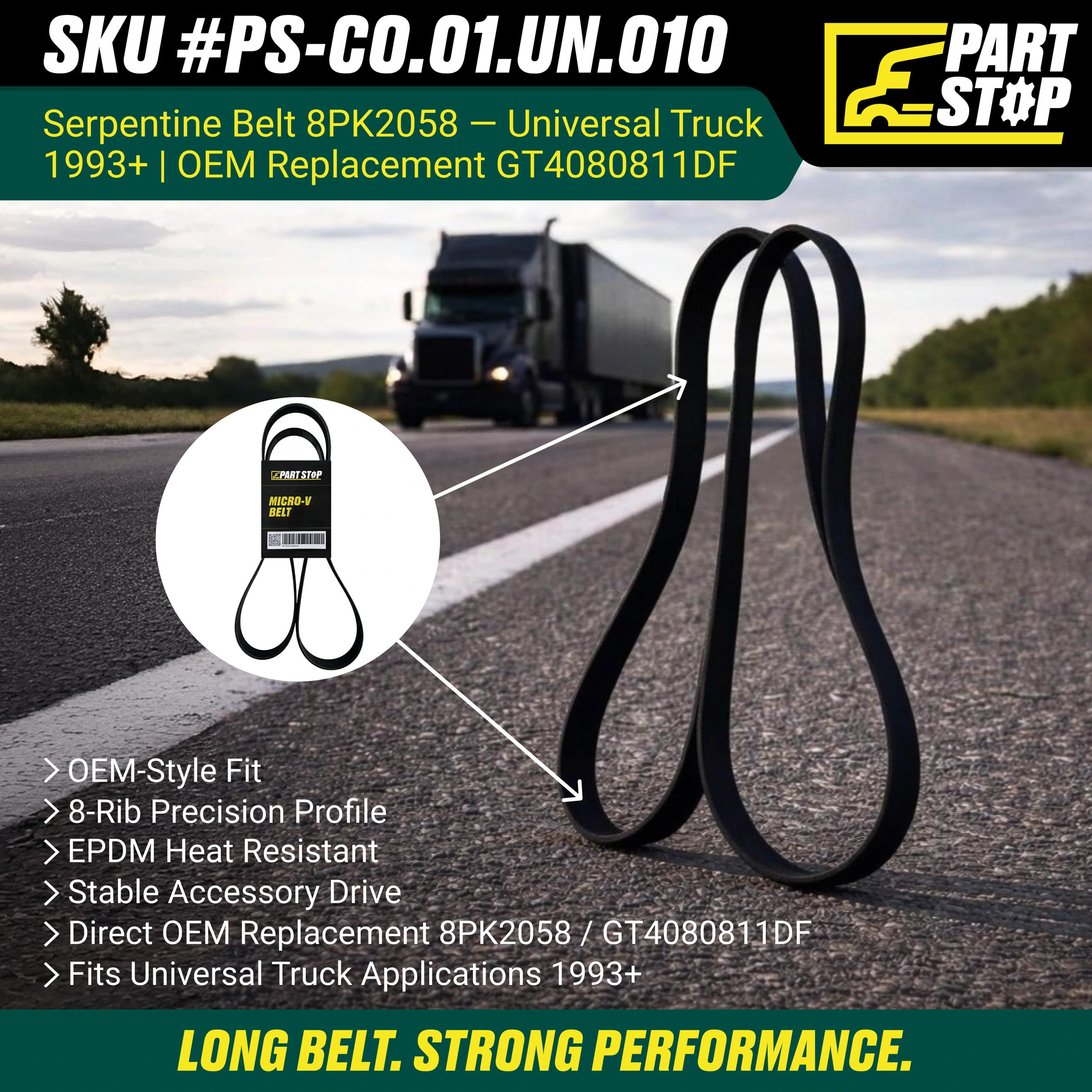 4940003  Belt 8-Rib 81" Heavy Duty, GT4080811DF, 3933357, 202952, 5080810, 8K81 — infographic