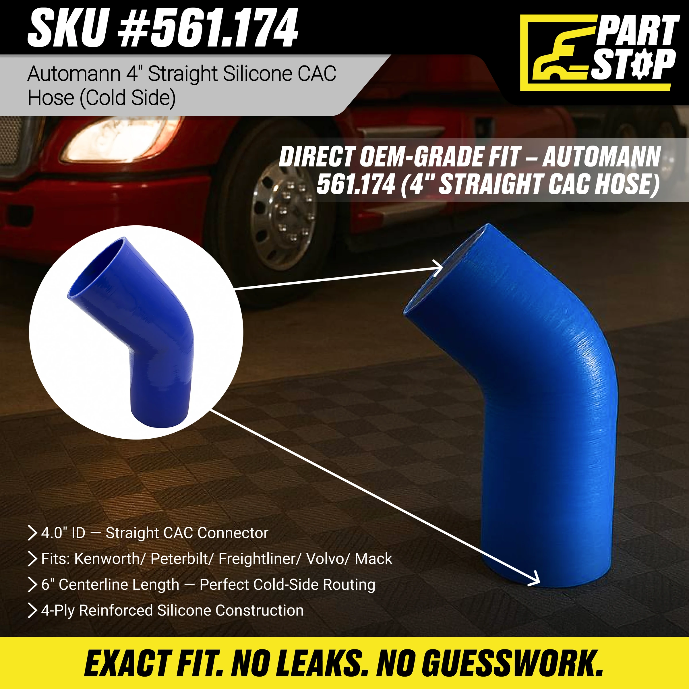 4in CAC Silicone Hose  561.17400,  D10294494, HE4494, K342734,H86-400,561174 — infographic