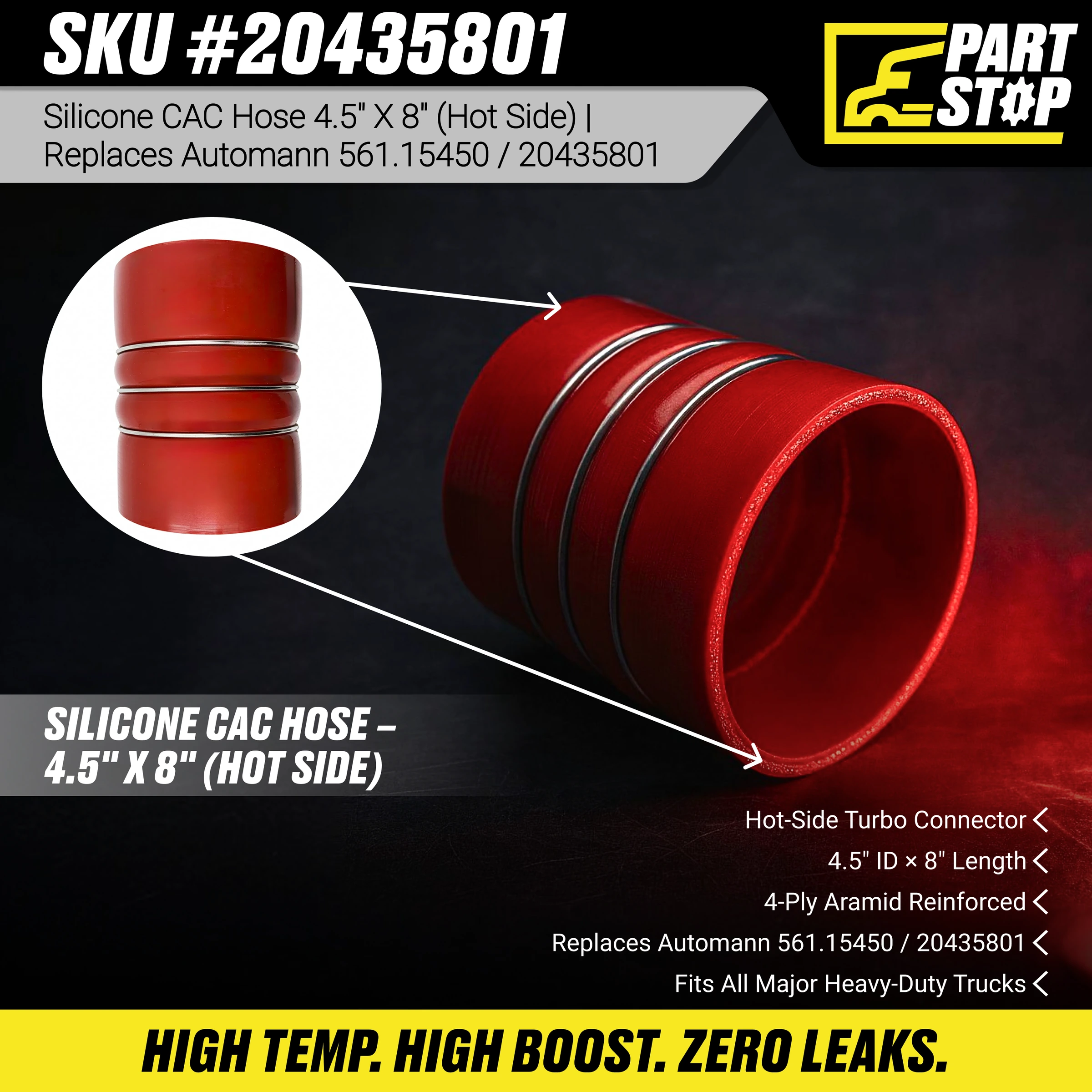 56115450 Silicone CAC Hose – 4.5" x 8" | 4-Ply  , CAC40450X6 , 561.15450 — infographic