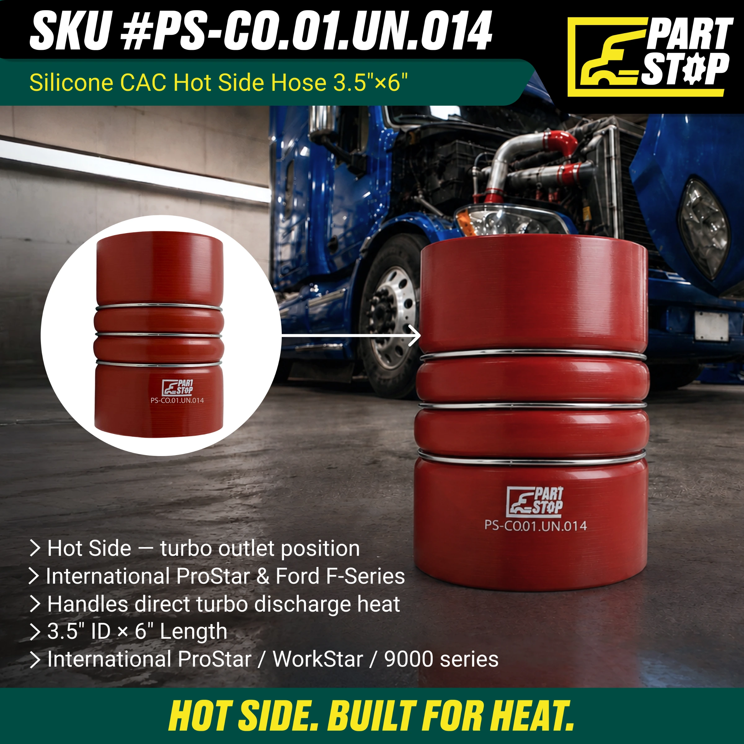 F02479S352 Silicone CAC Hot Charge Air Hose - 3.5" ID x 6" Length - 6805010082 3540332C1 3541592C1 — infographic