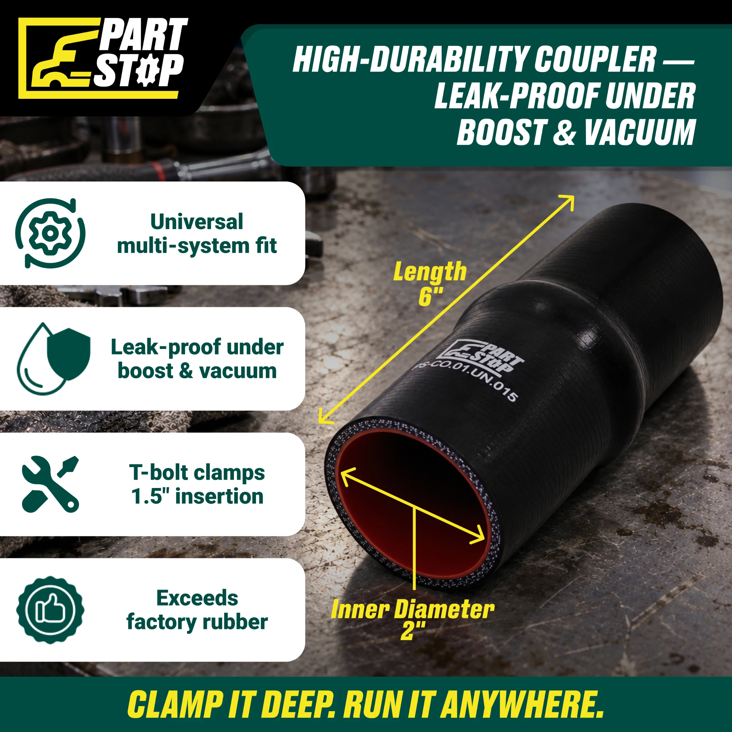 Universal Silicone Hump Hose Coupler - 2" ID x 6" Length - 4-Ply Reinforced for Turbo, Intake & Coolant F02484S352 — infographic
