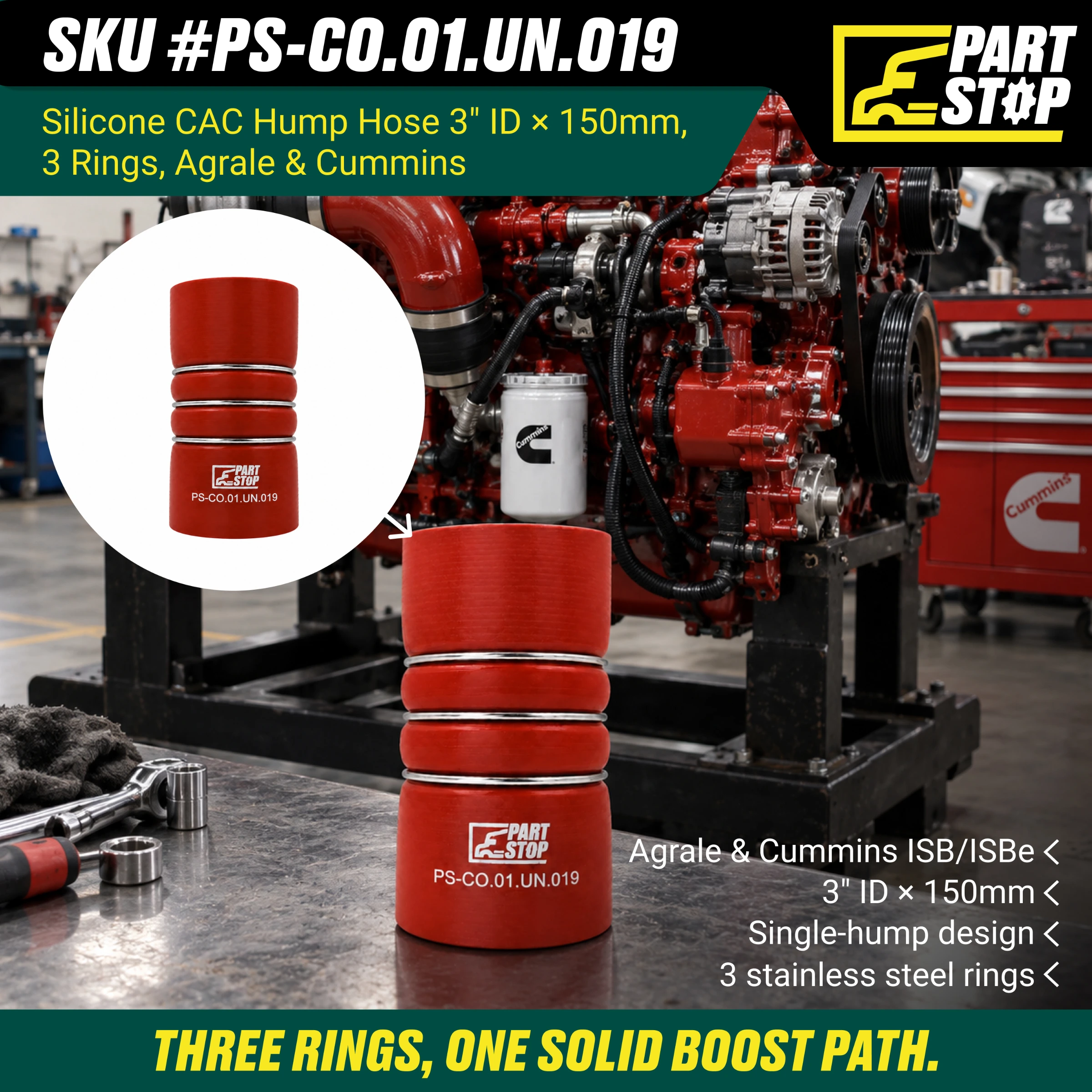 6112001022000 2-Pack Silicone CAC Hump Hose Stainless for Agrale & Cummins — infographic 1