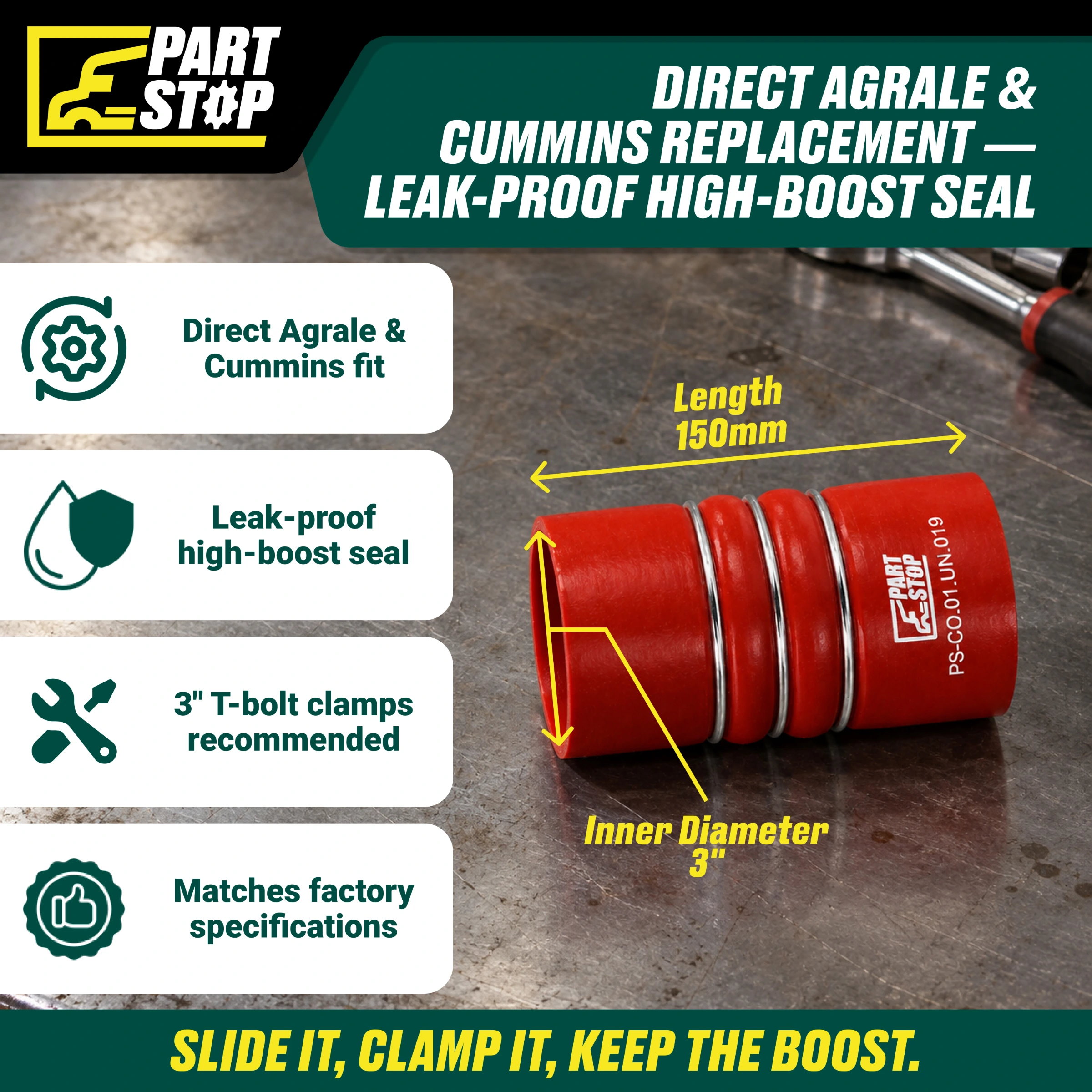 6112001022000 2-Pack Silicone CAC Hump Hose Stainless for Agrale & Cummins — infographic 3