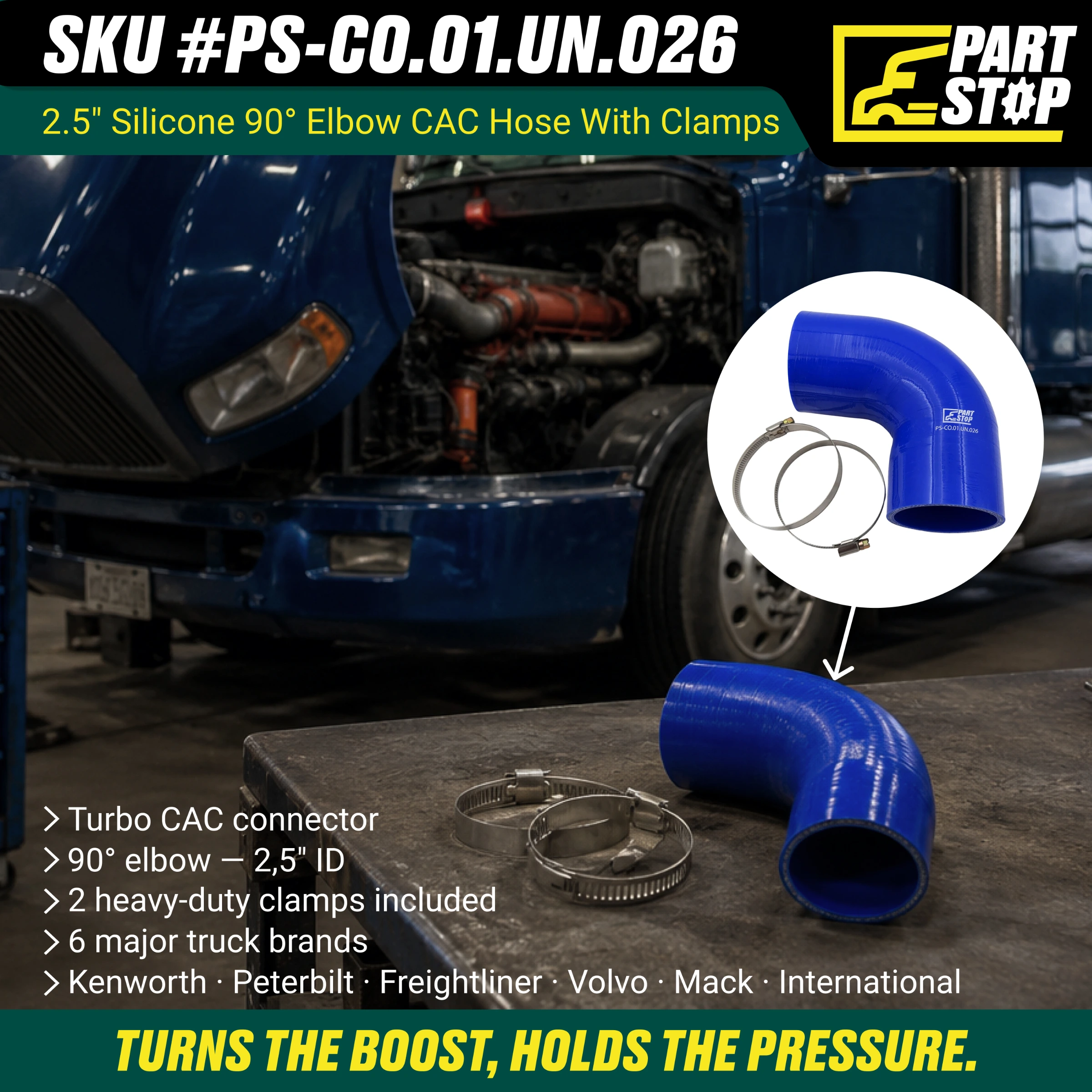 Silicone Hose, 2.5" ID 4"X 4" Elbow High Temp Silicone Charge Air Cooler Hose with 2 Clamps F01101S352 — infographic